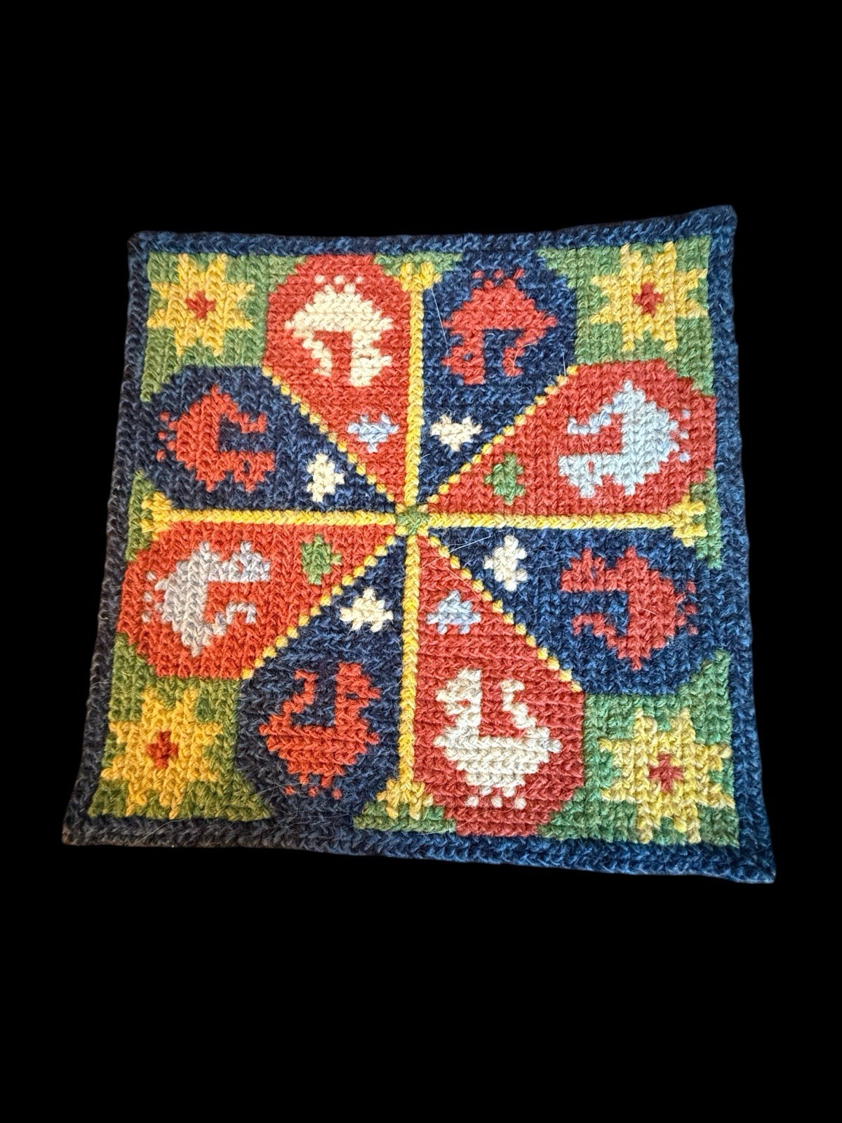 Vtg Swedish FOLK ART Flemish Wool Hand Weave Trivet/Mini Rug