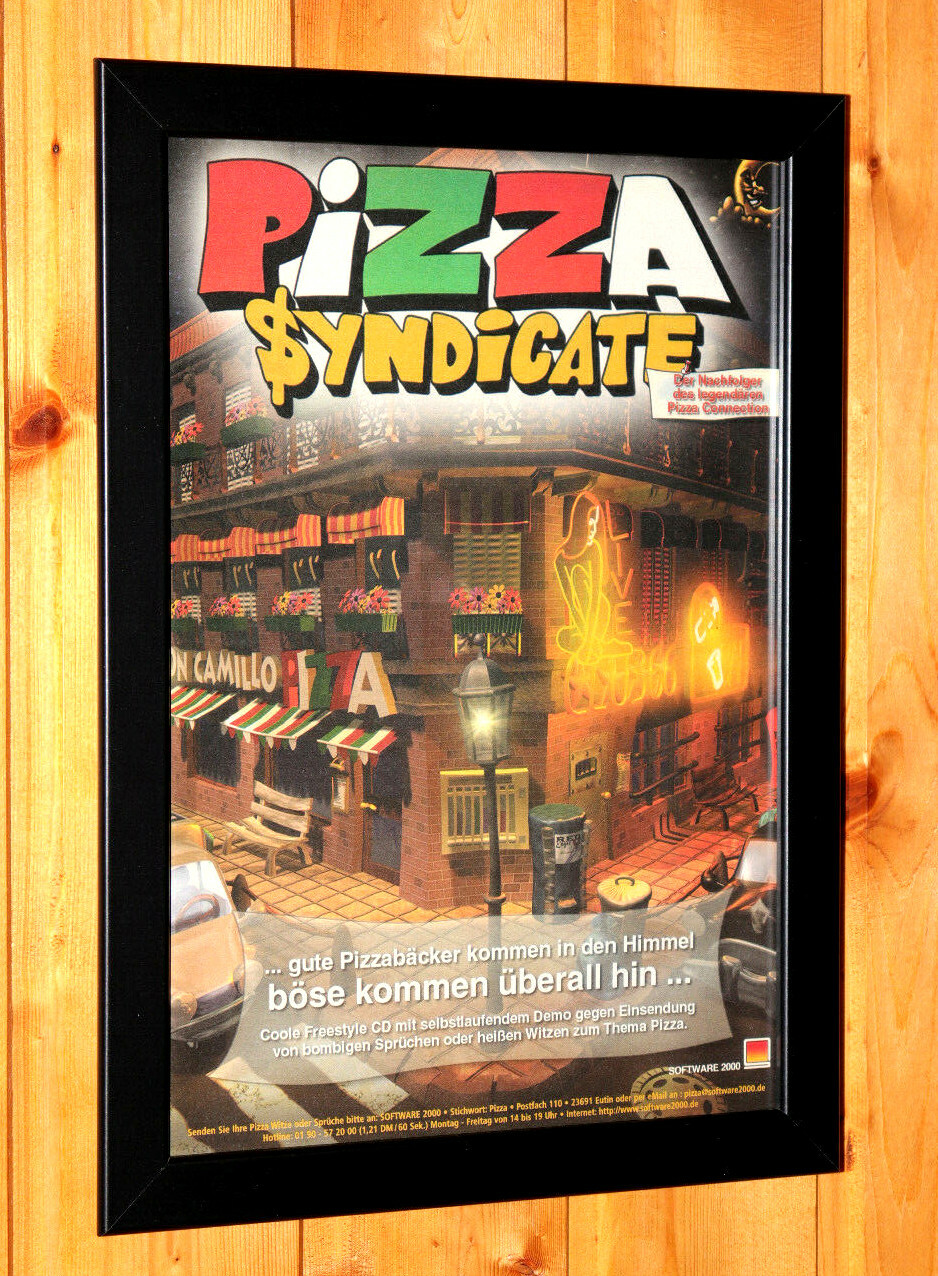 2000 Fast Food Tycoon Pizza Syndicate Rare Small Poster / Vintage Ad Page Framed