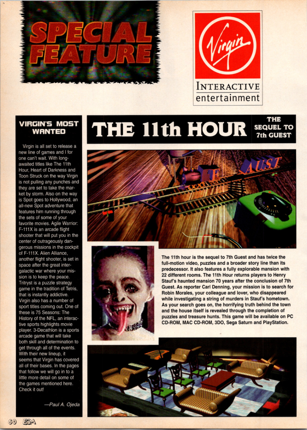 Virgin Interactive The 11th Hour EGM Magazine Ad Print 1995 Gaming