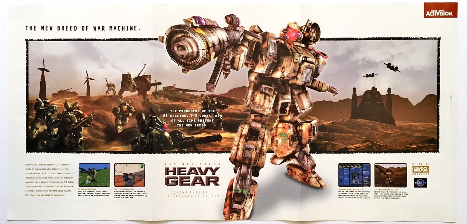 1997 Heavy Gear PC Mecha Shooter Game Original Promo Foldout Poster 90s Art