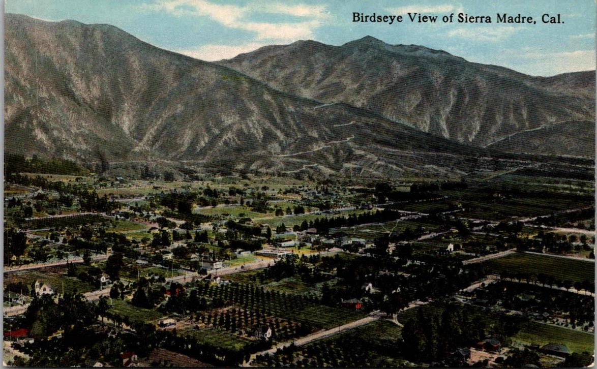 c1915 Birdseye View of Sierra Madre California CA Curt Teich Photochrom Postcard