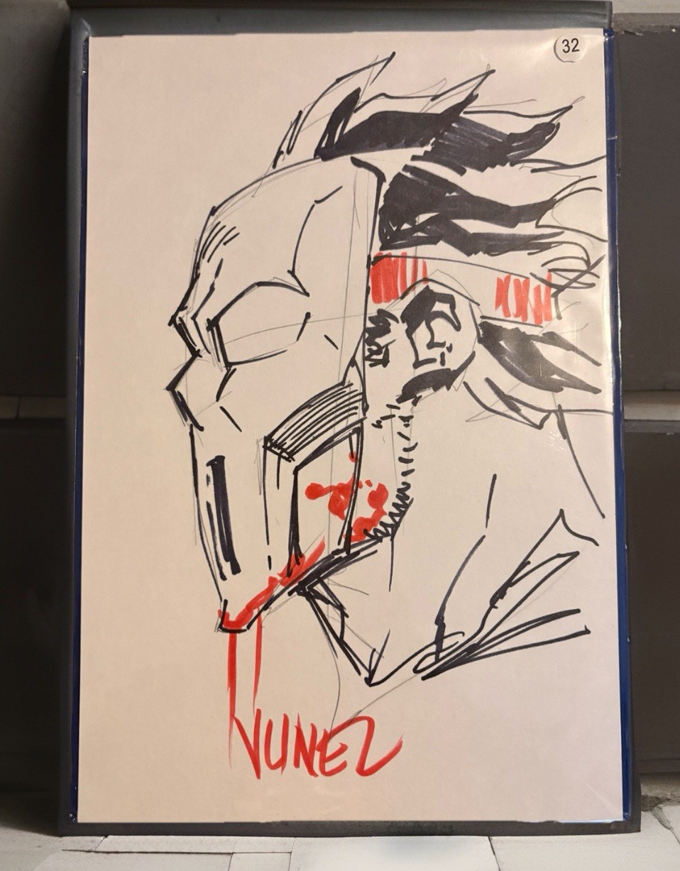 Original TMNT Casey Jones Sketch On Comic Board Art & Sig By Eddie Nunez W/COA 