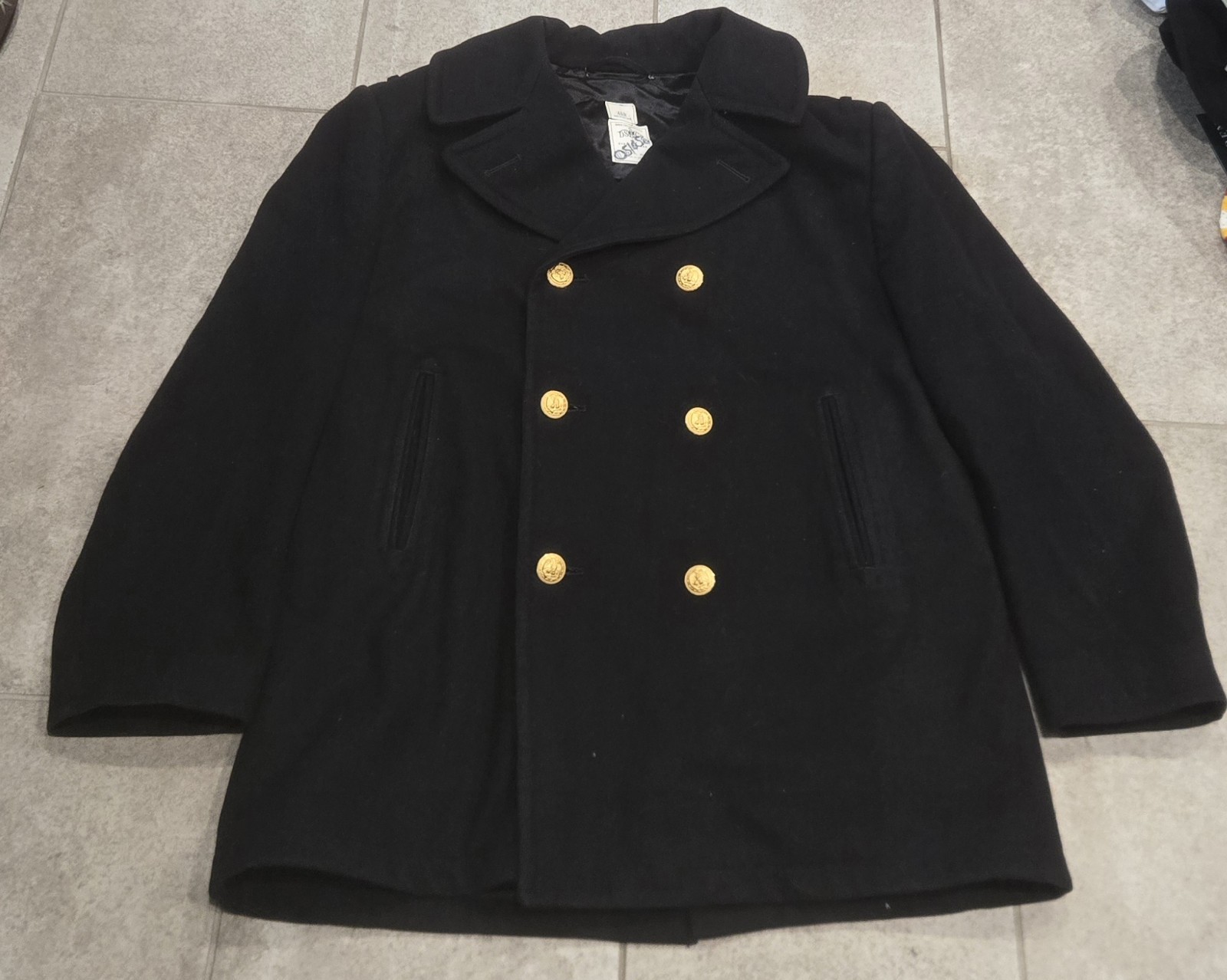 Vtg US Navy Peacoat 46R 100% Wool Sterlingwear Boston DSCP Military 1998 Black