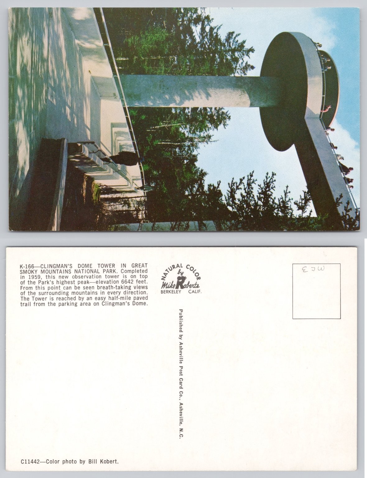 Clingman's Dome Tower Great Smoky Mountains National Park NC Postcard 1959