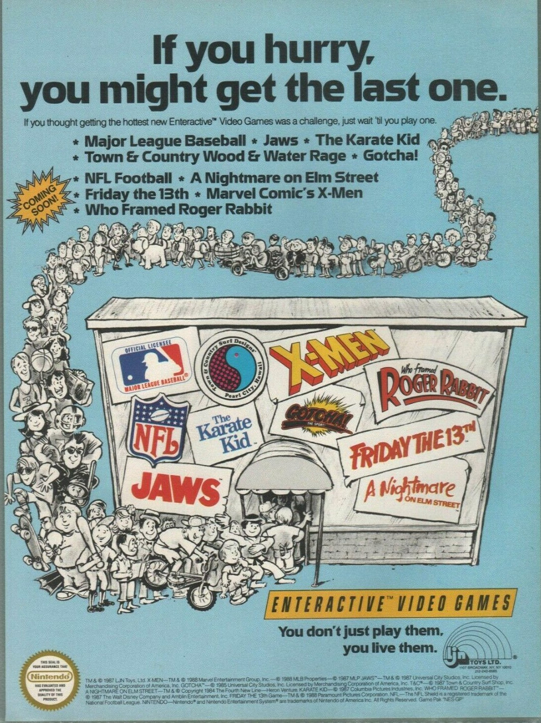 1988 LJN Enteractive Print Ad NES Nintendo X-Men Friday 13th Jaws Roger Rabbit