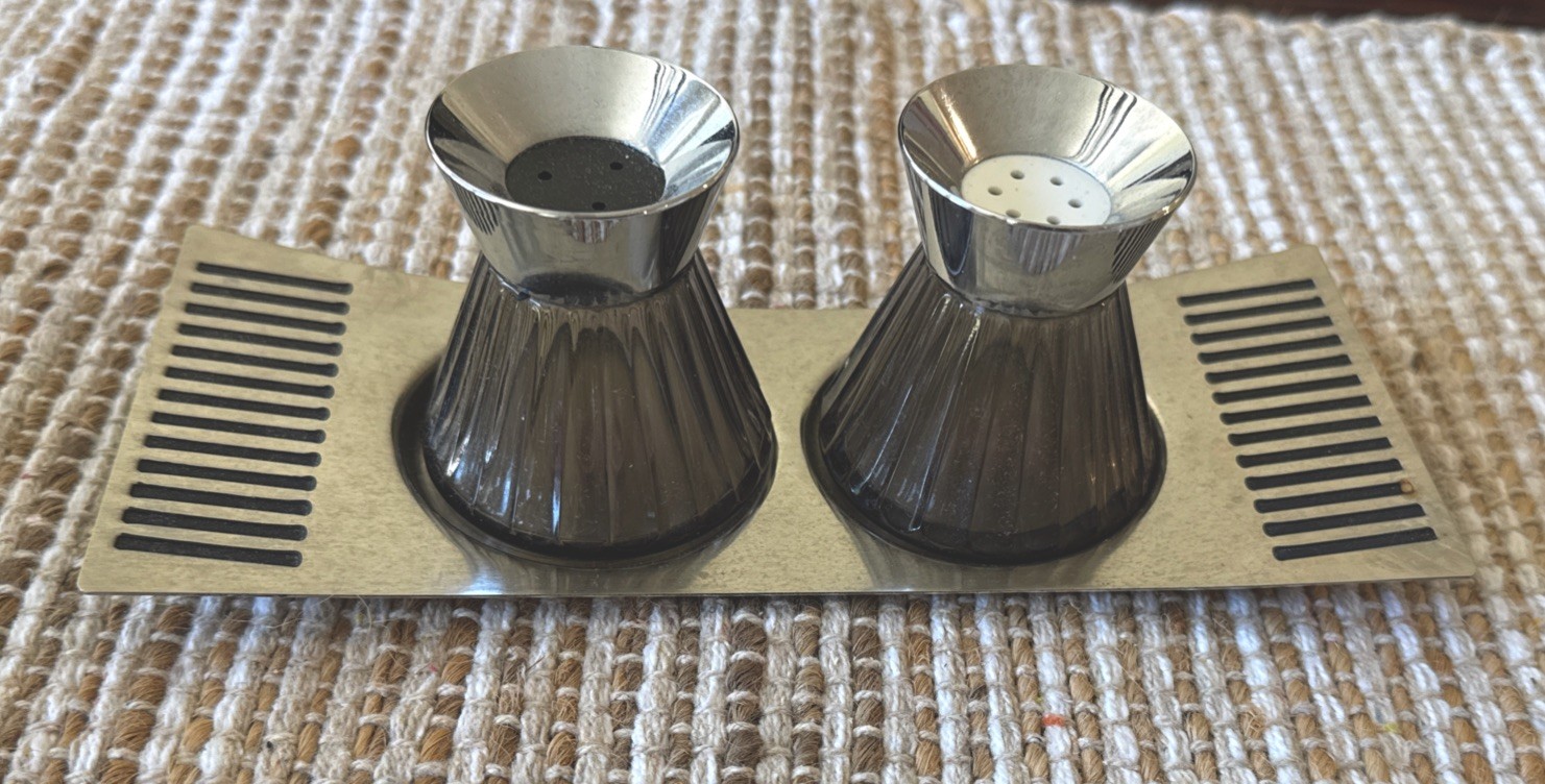 Vintage Mid Century West Germany Salt And Pepper Shakers W/ Original Holder
