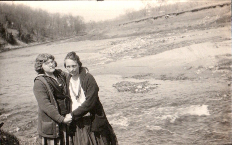 1923 Vintage Black & White Photograph Women by River Antique Snapshot