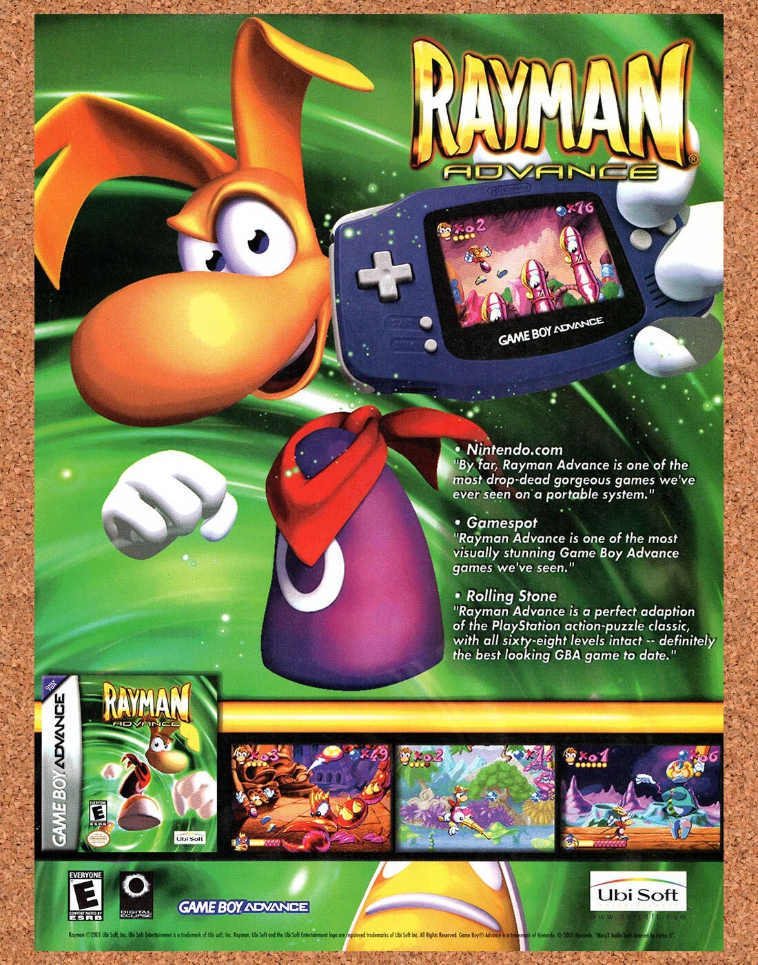 2001 Rayman Advance GBA Original Advertisement / Retro Promo v1