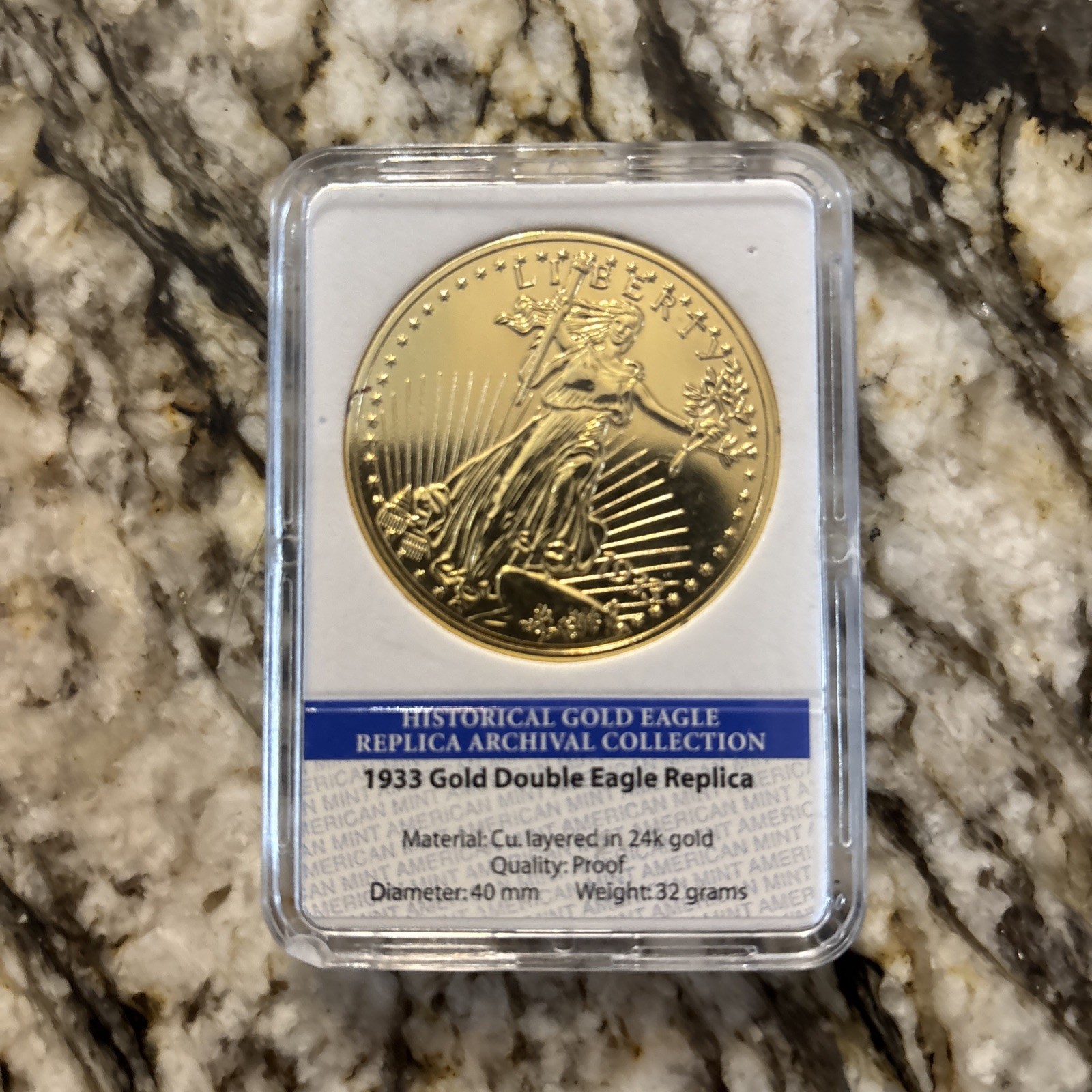 American Mint 1933 Gold Double Eagle Replica Limited Ed. 24k Gold Plated Coin