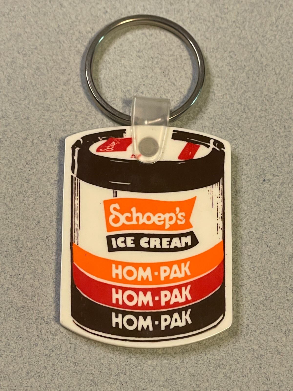 Vtg 1980s Schoep's ICE CREAM FLAG Company Logo HOM-PAK key Chain Fob Advertising