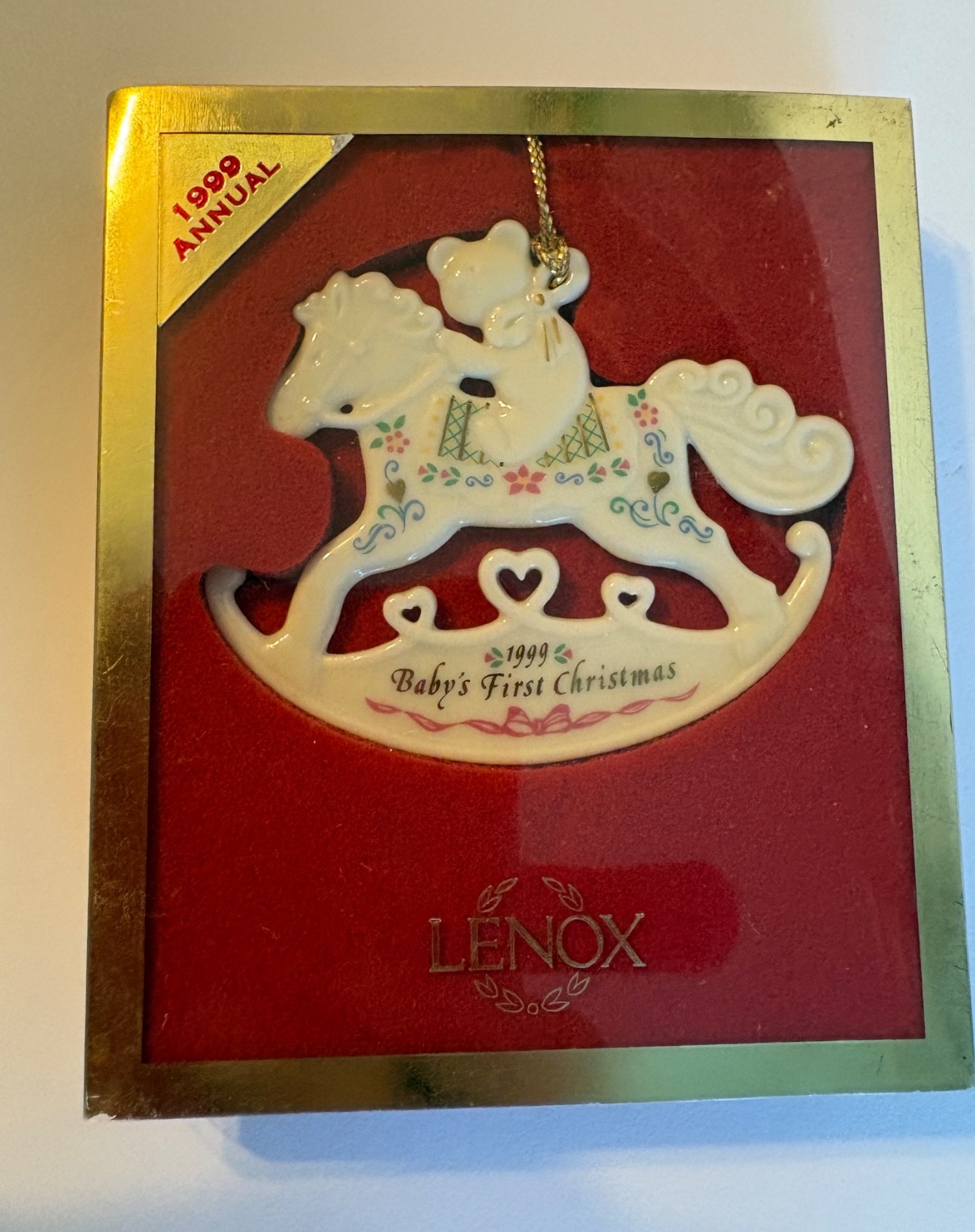 LENOX 1999 BABY\'S FIRST CHRISTMAS ROCKING HORSE ORNAMENT MIB