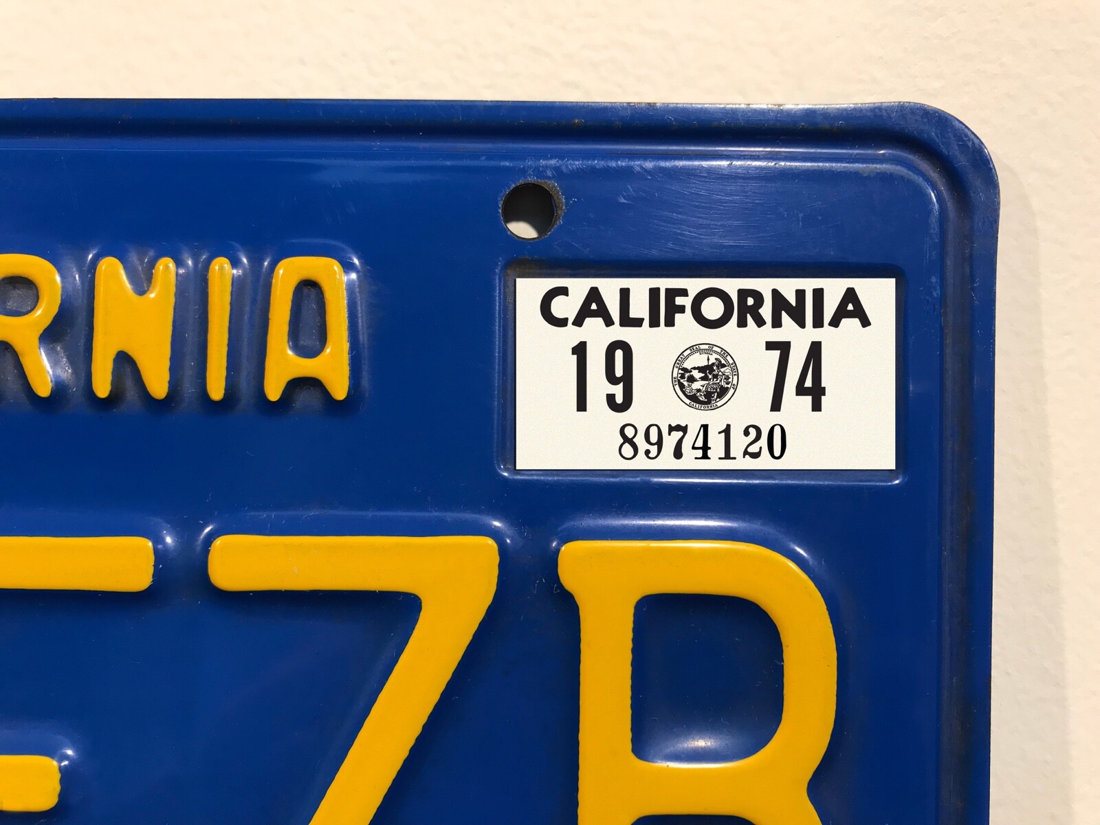 1974 California License Plate Sticker, YOM, CA, DMV, Registration