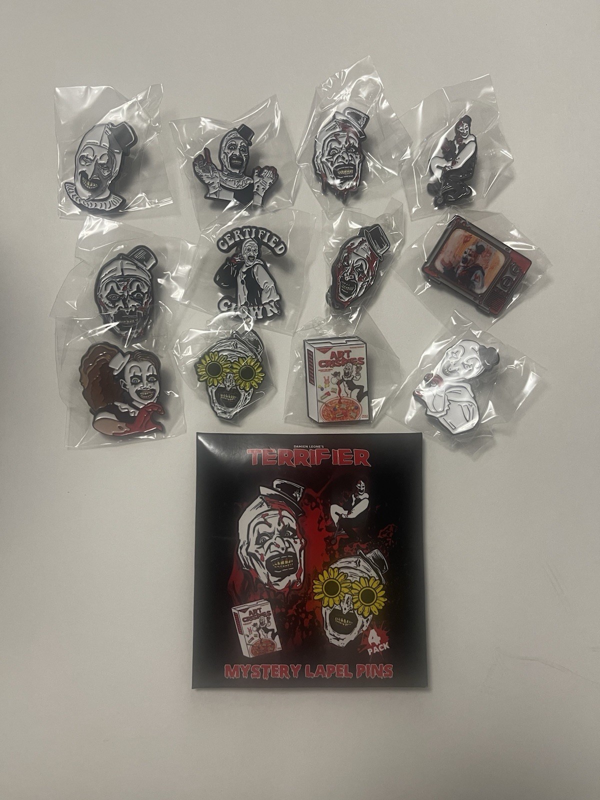 Terrifier Art The Clown Mystery Lapel Pin Complete Set Of 12 With Chase Rare New