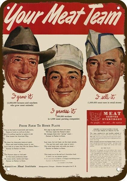 1949 AMERICAN MEAT INSTITUTE MEAT TEAM Vintage Look DECORATIVE METAL SIGN - BUTC