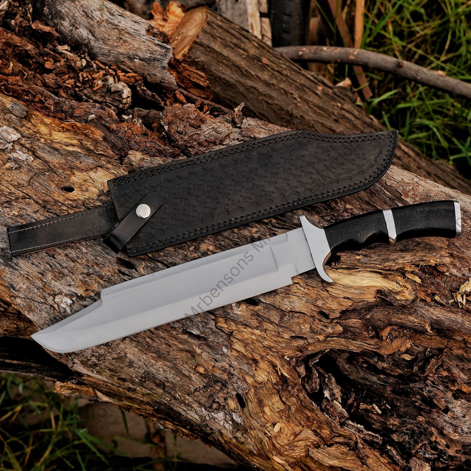 HANDMADE D2 STEEL HIGH POLISH HUNTING PREDATOR BOWIE MACHETE KNIFE W/SHEATH