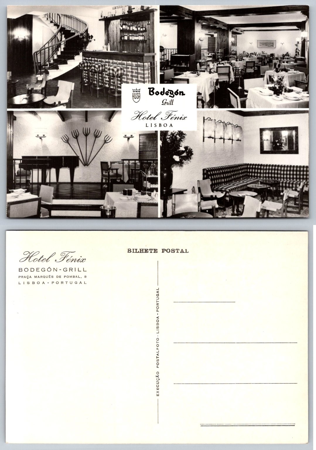 Hotel Fénix Lisboa Portugal Bodegón Grill Restaurant Bar 1950s Postcard