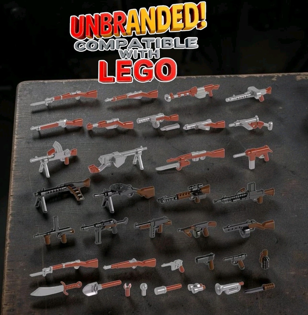 WW2 Gun Lot Fits LEGO Minifigure PPSh-41 Garand MG42 Thompson Luger Rifle Kar98k