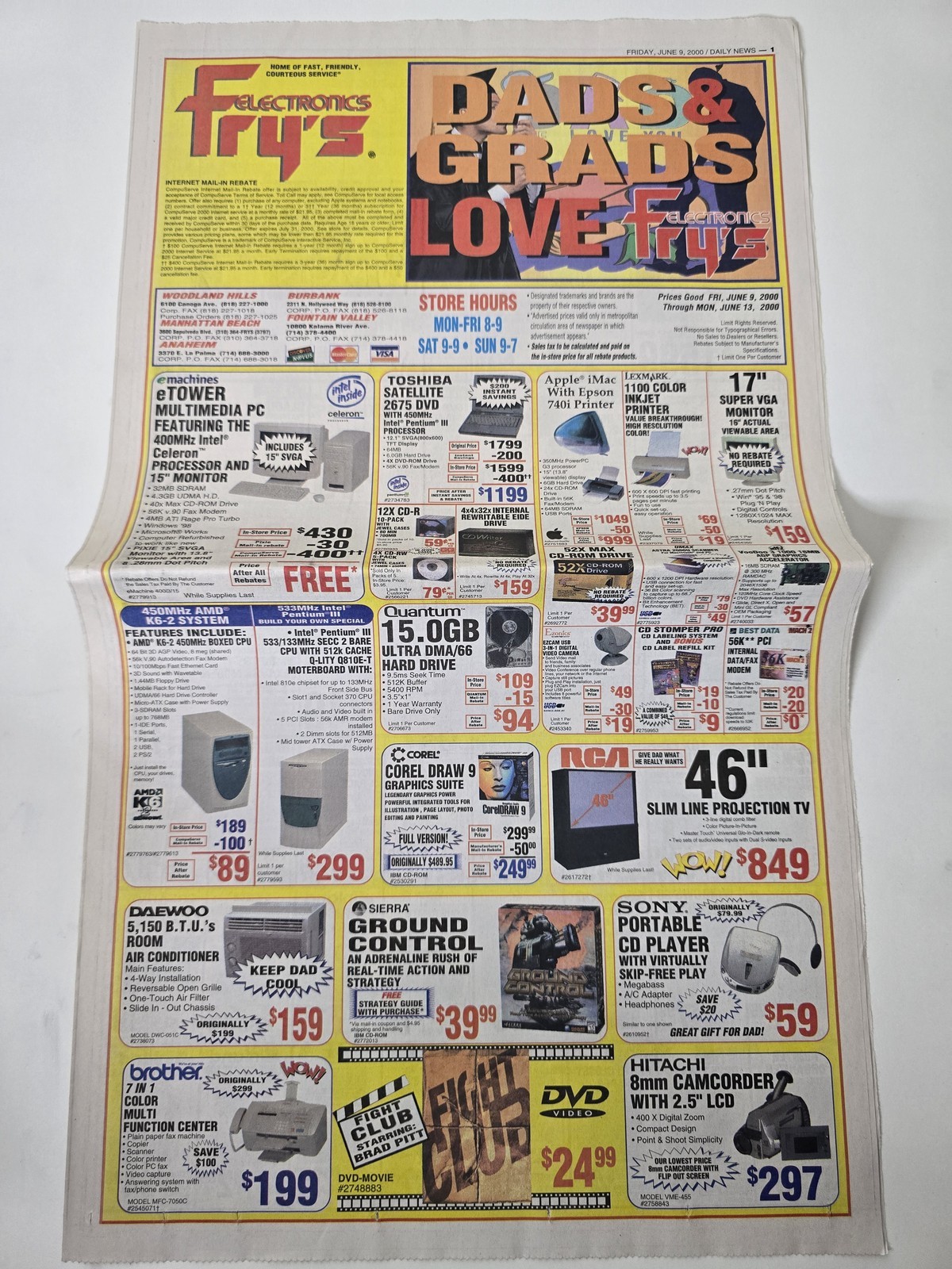 2000 Fry's Dads Grads Ad Apple iMac Soldier of Fortune CorelDRAW Foldout