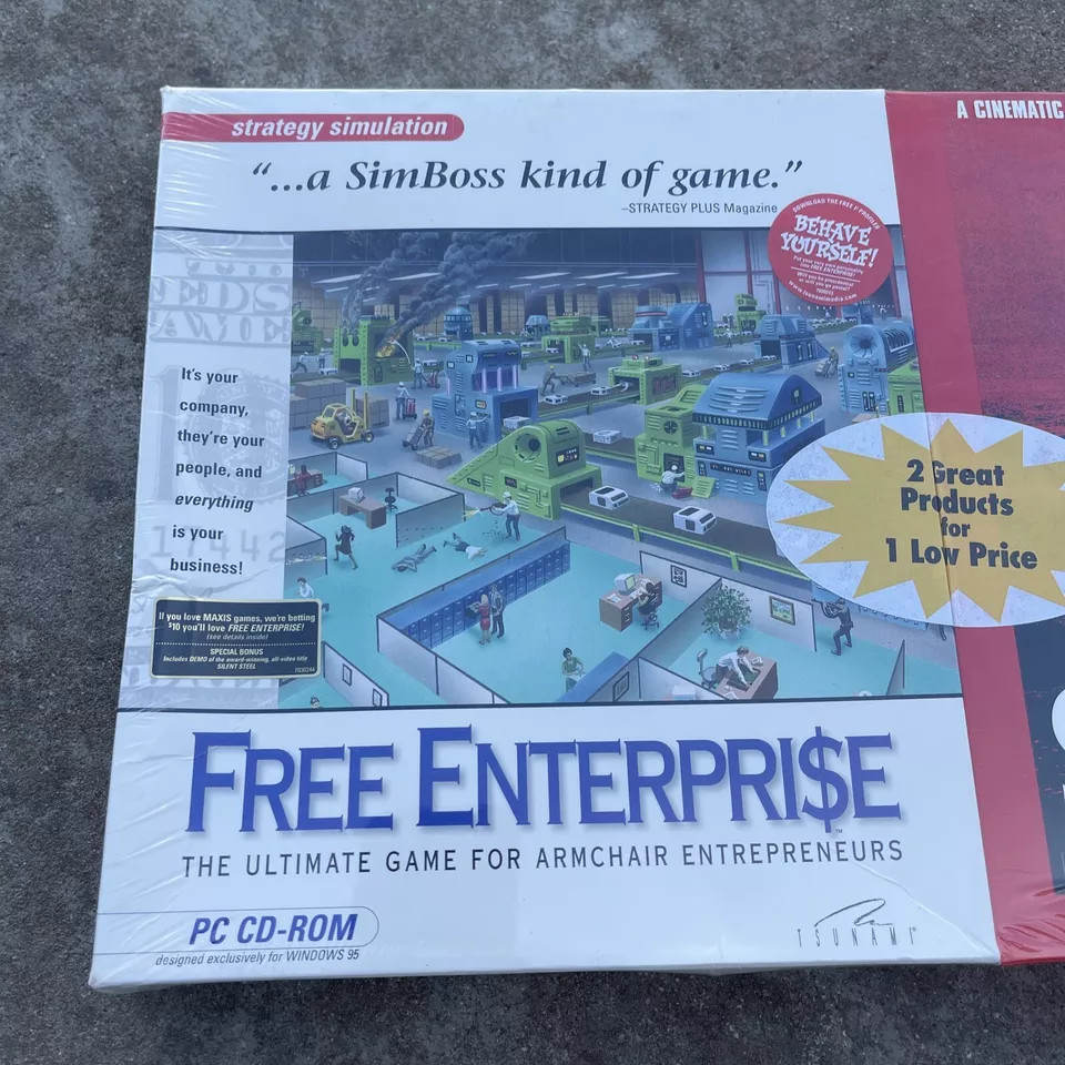 TSUNAMI  MEDIA FREE ENTERPRISE & SILENT STEEL PC GAME PROMO BIG BOX NEW RARE -