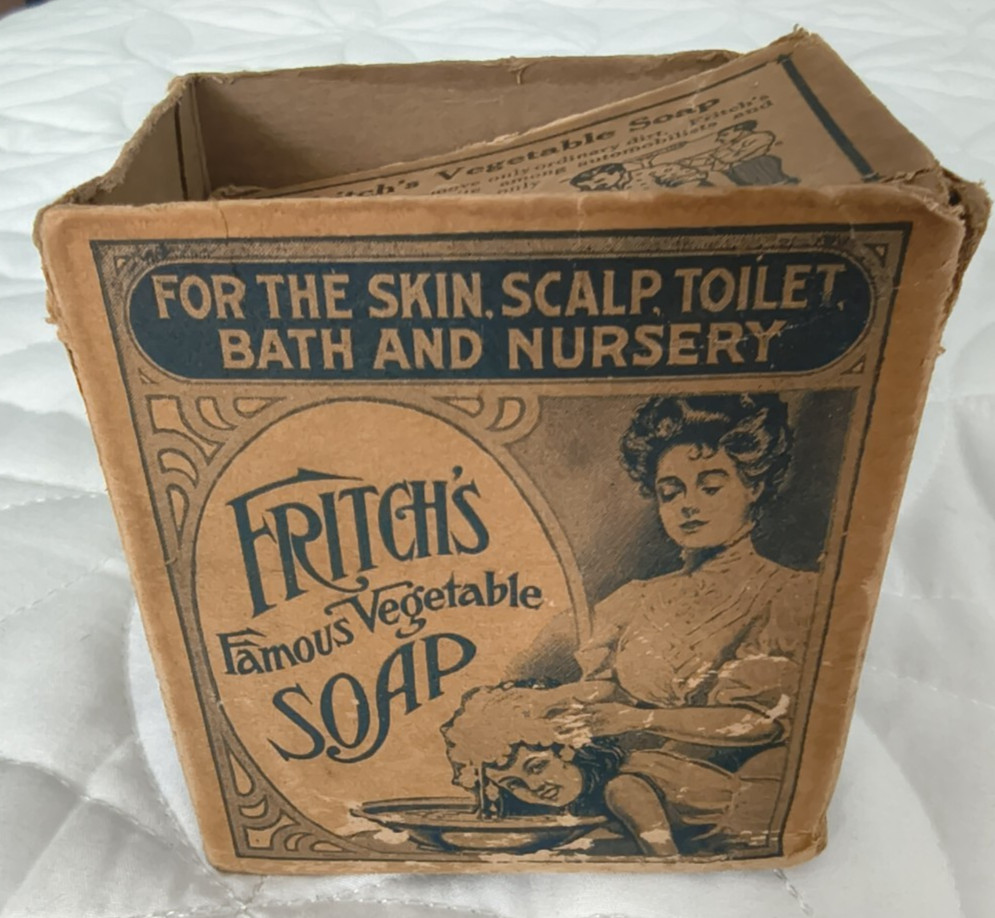 Antique J A Fritch’s Famous Vegetable Soap Cardboard Box w/ 2 bars Labanon, Ohio