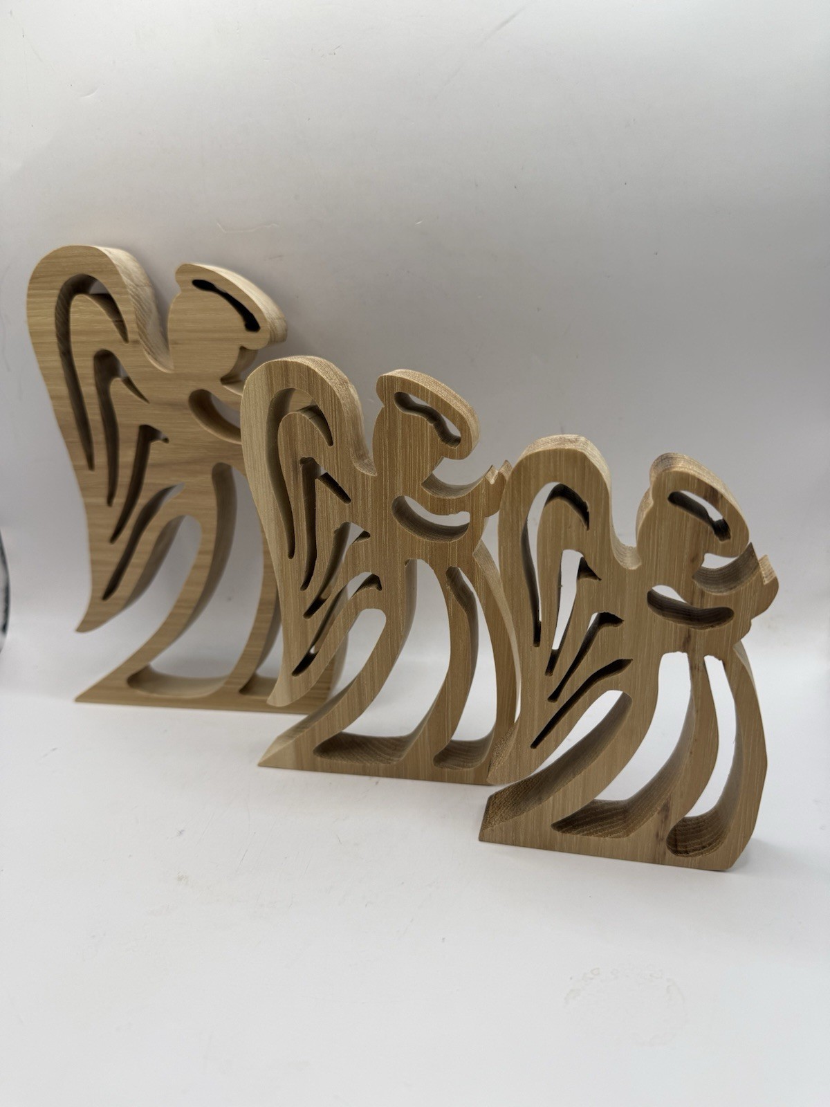 Set of 3 Laser Cut Wooden Handcrafted Angel Figurines Graduating Sizes