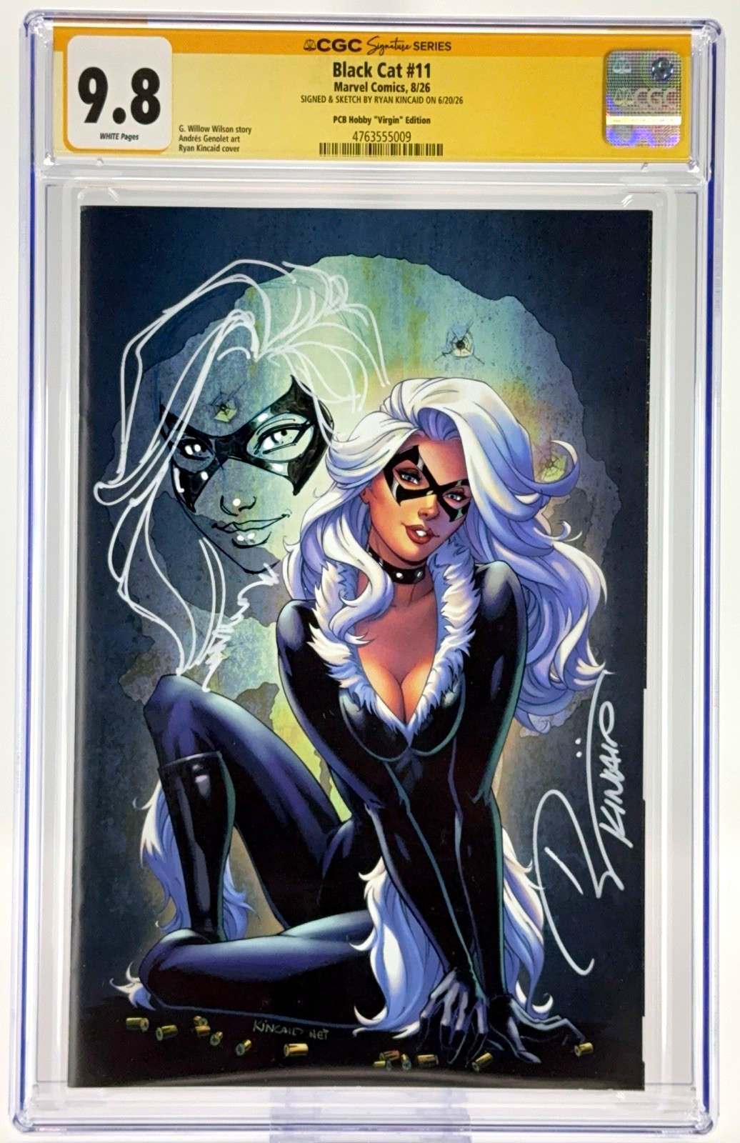 Black Cat #11 CGC 9.8 SS Ryan Kincaid SIGNED LARGE REMARQUE SKETCH Virgin