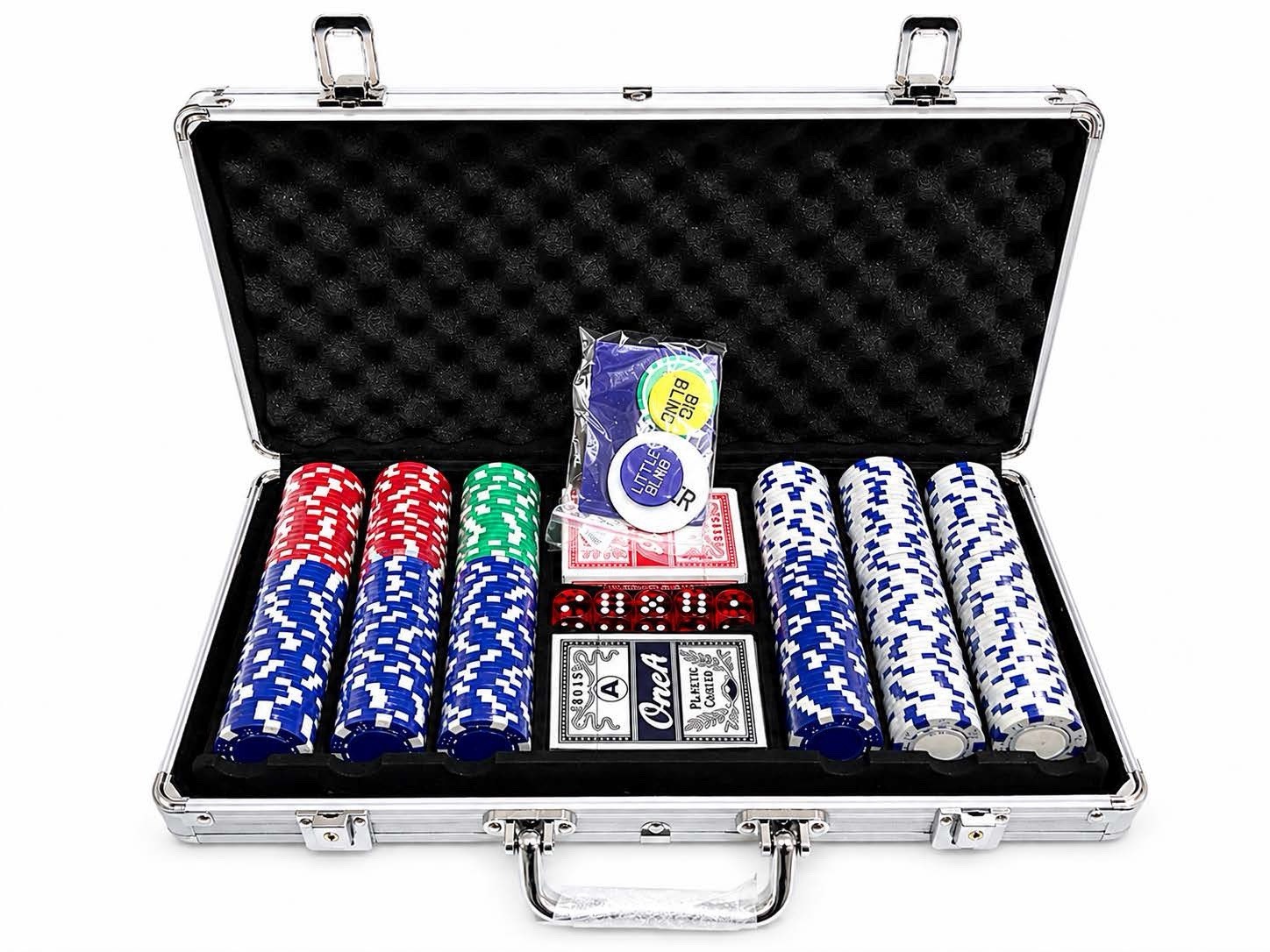 300 Piece Poker Chip Set Aluminum Case Cards Dice New