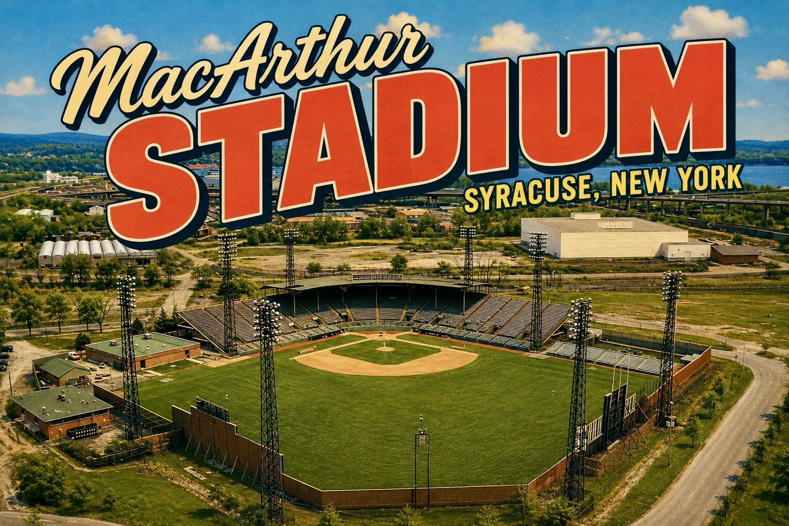 Greetings From MacAnthur STADIUM SYRACUSE, NEW YORK MODERN Postcard C344