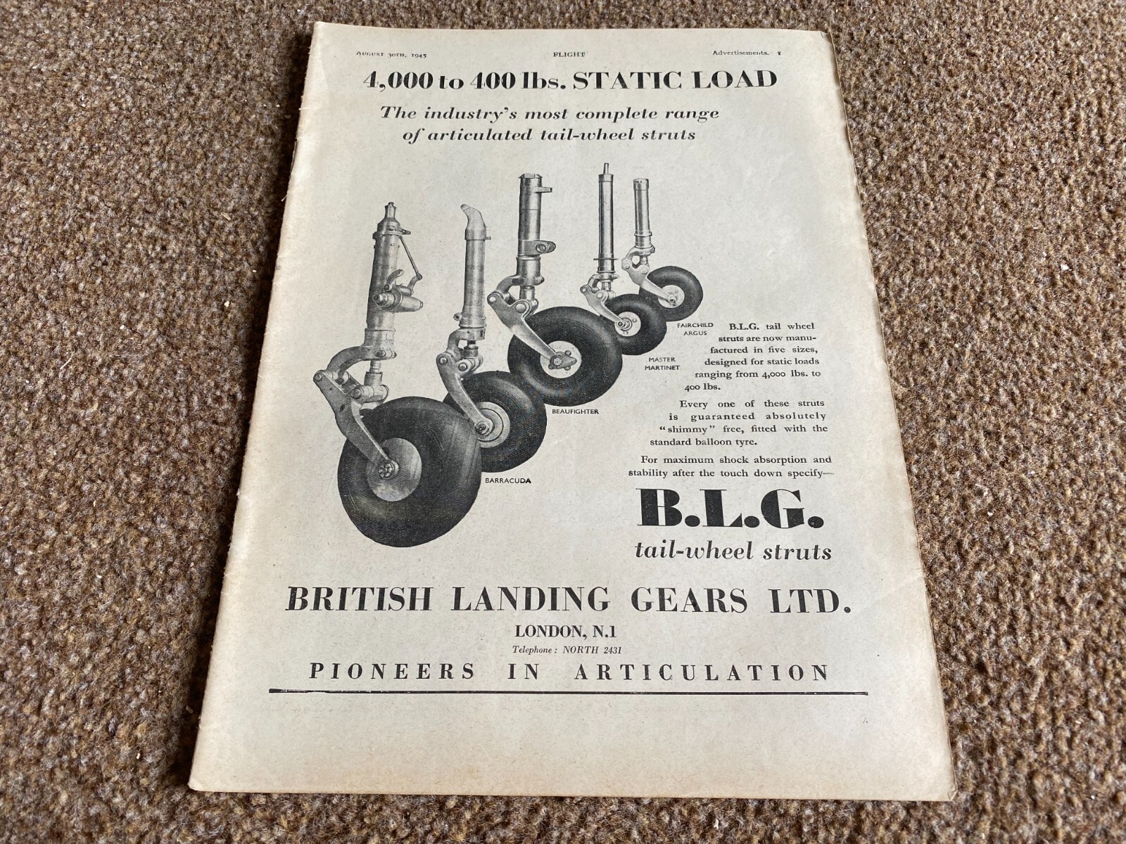 FABK16 ADVERT 11X8 BRITISH LANDING GEARS LTD LONDON. BARRACUDA. BEAUFIGHTER