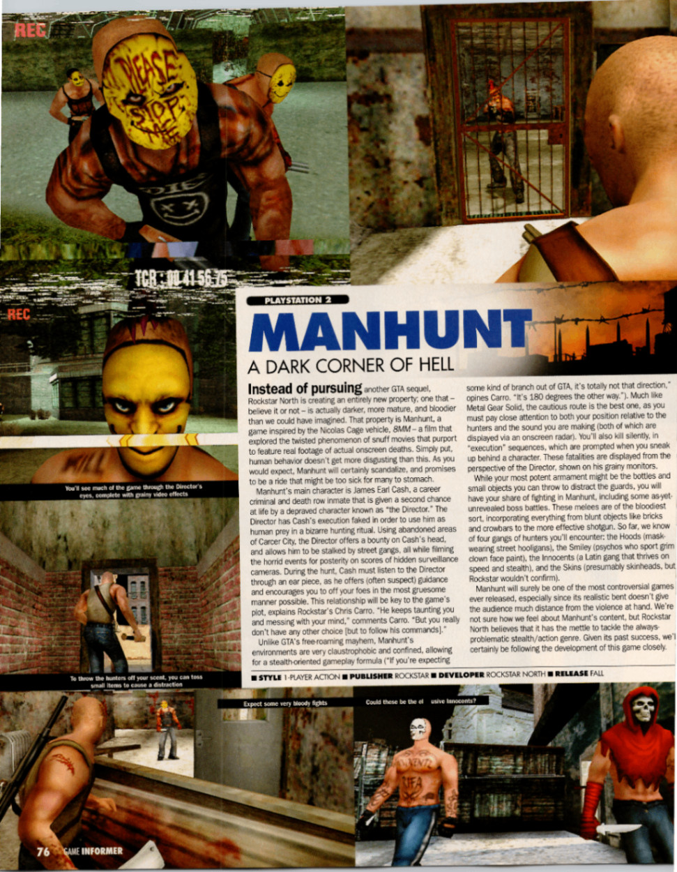 Rockstar Manhunt PS2 Game Print Article 2003 Poster Promo Ad Vintage Original