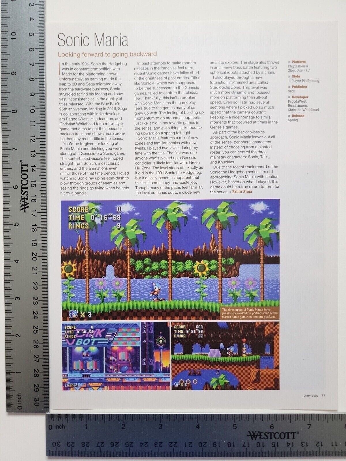 Sonic Mania Review Original Print Ad / Poster Game Promo Art