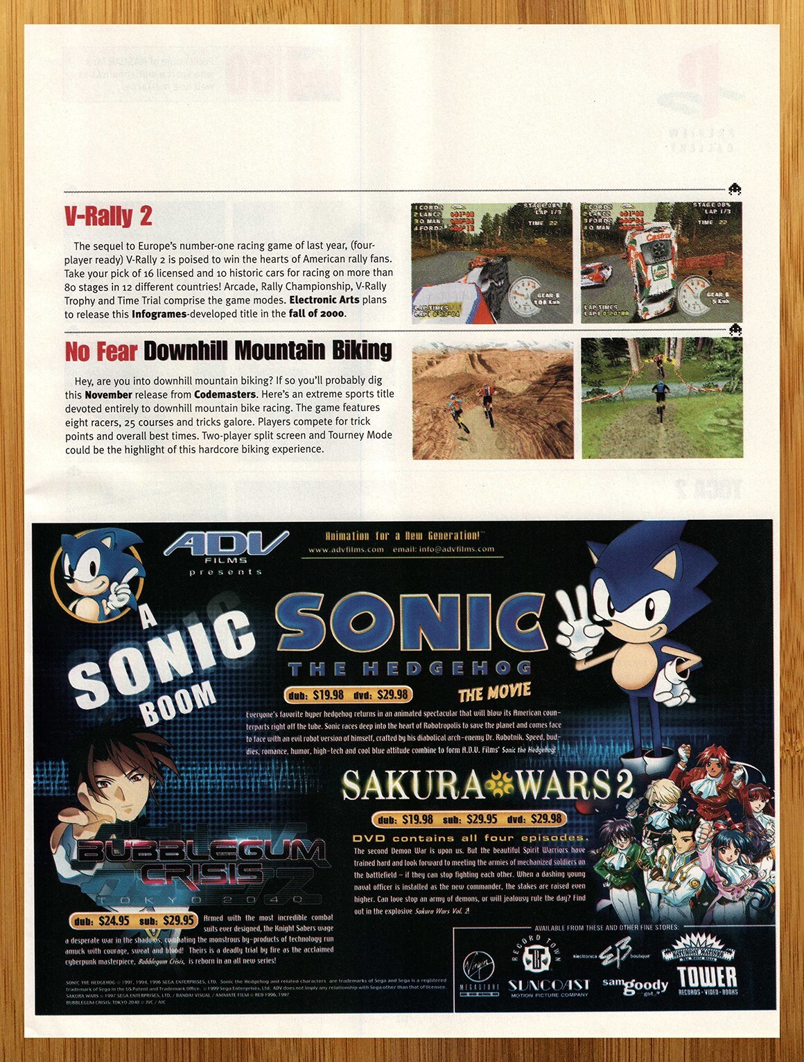 1999 V-Rally 2/No Fear Downhill Mountain Biking PS1 PREVIEW Print Ad/Poster Art