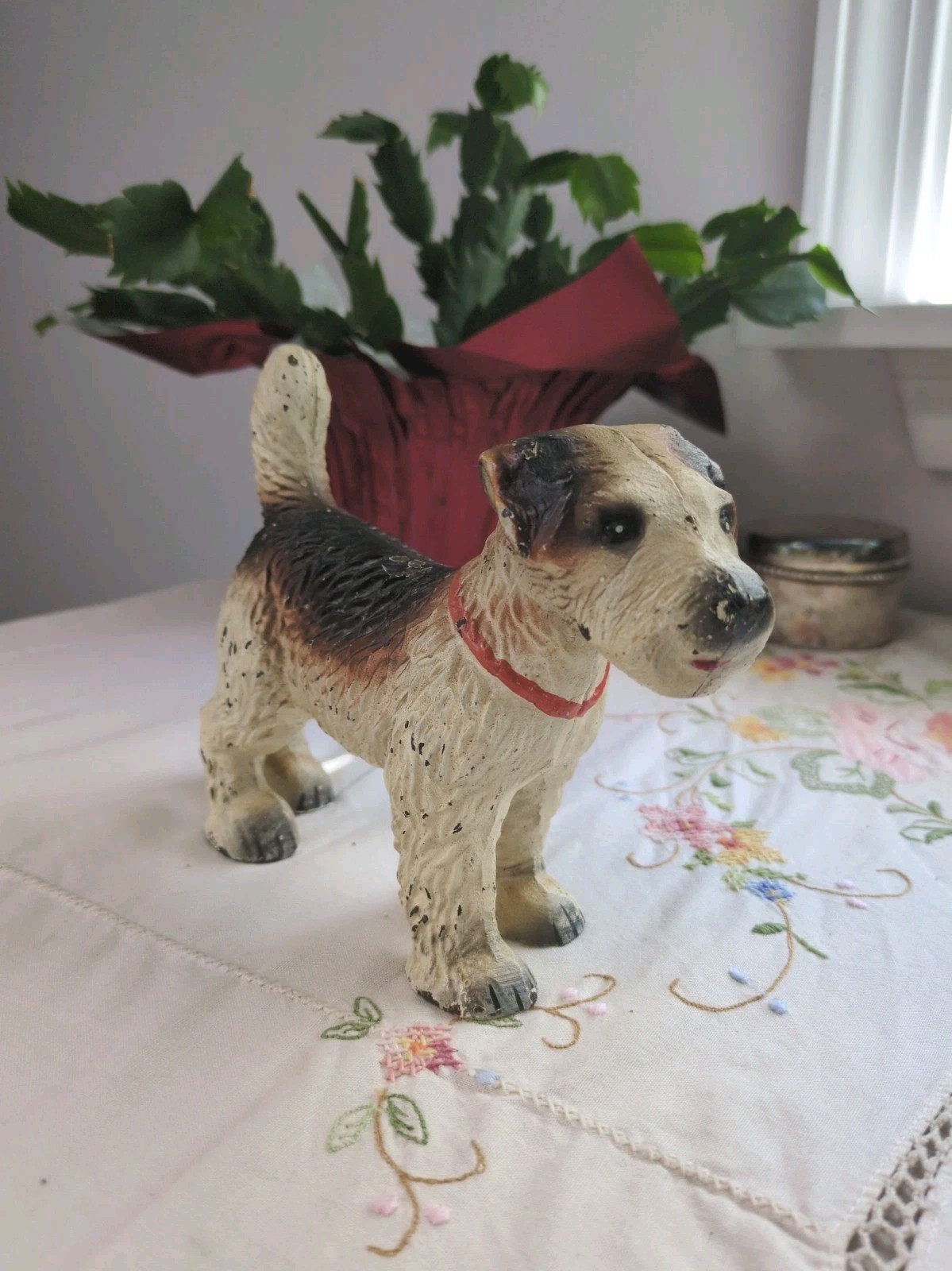 Vintage Fox Terrier Dog Cast Iron Doorstop, Painted 7\