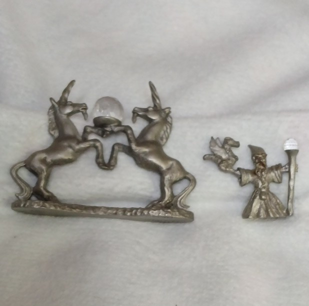 Spoontiques 1985 Signed Unicorn Figurines Set of 2 Silver Pink Crystal 3D