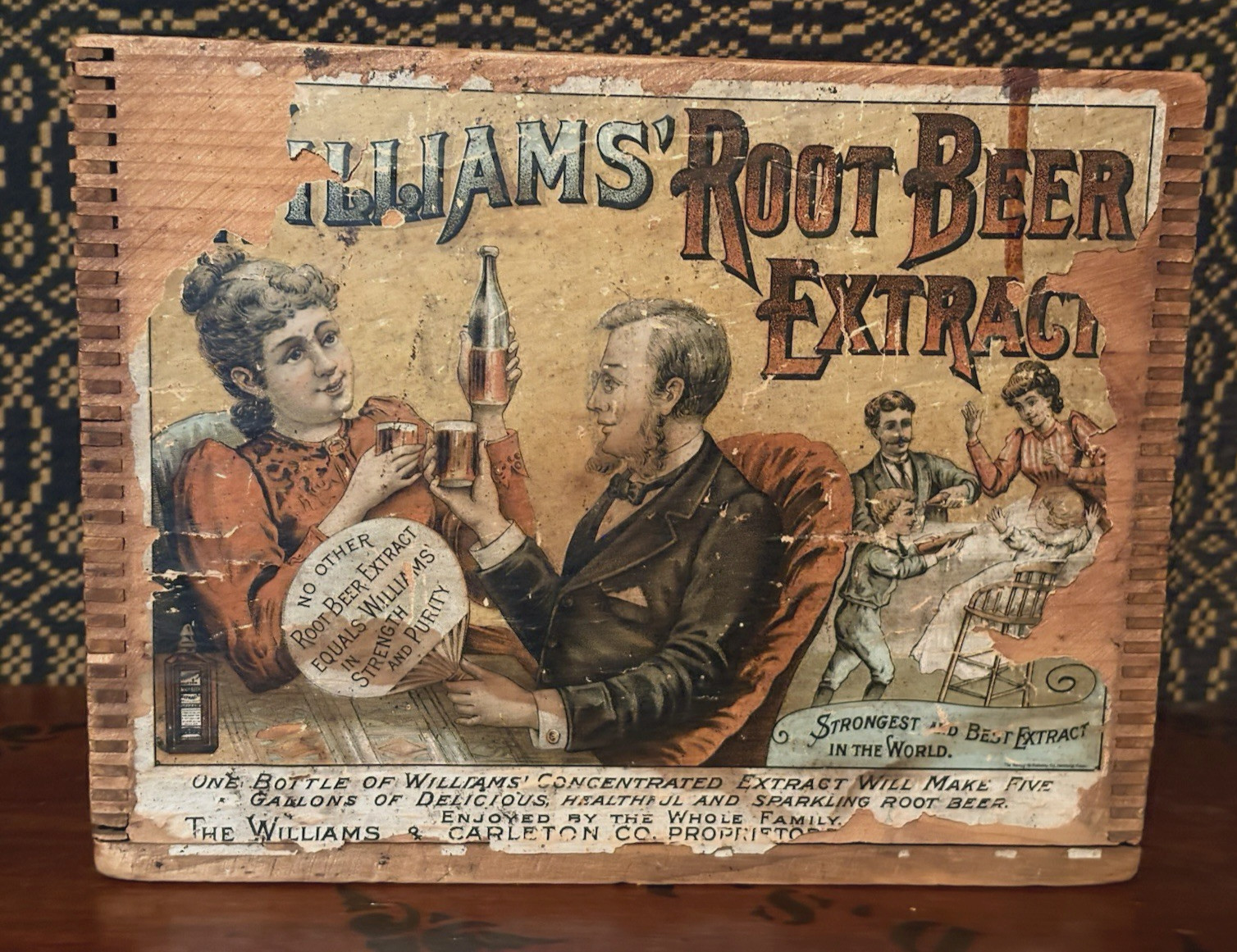 Antique Primitive Williams Root Beer Litho Label Advertising Crate Box Lid AAFA