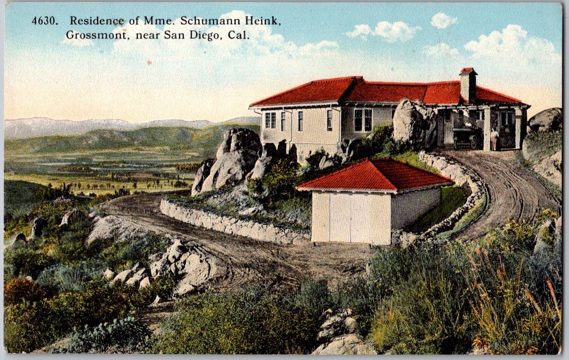 Antique c1914 Postcard Residence of Mme. Schumann Heink Grossmont near San Diego