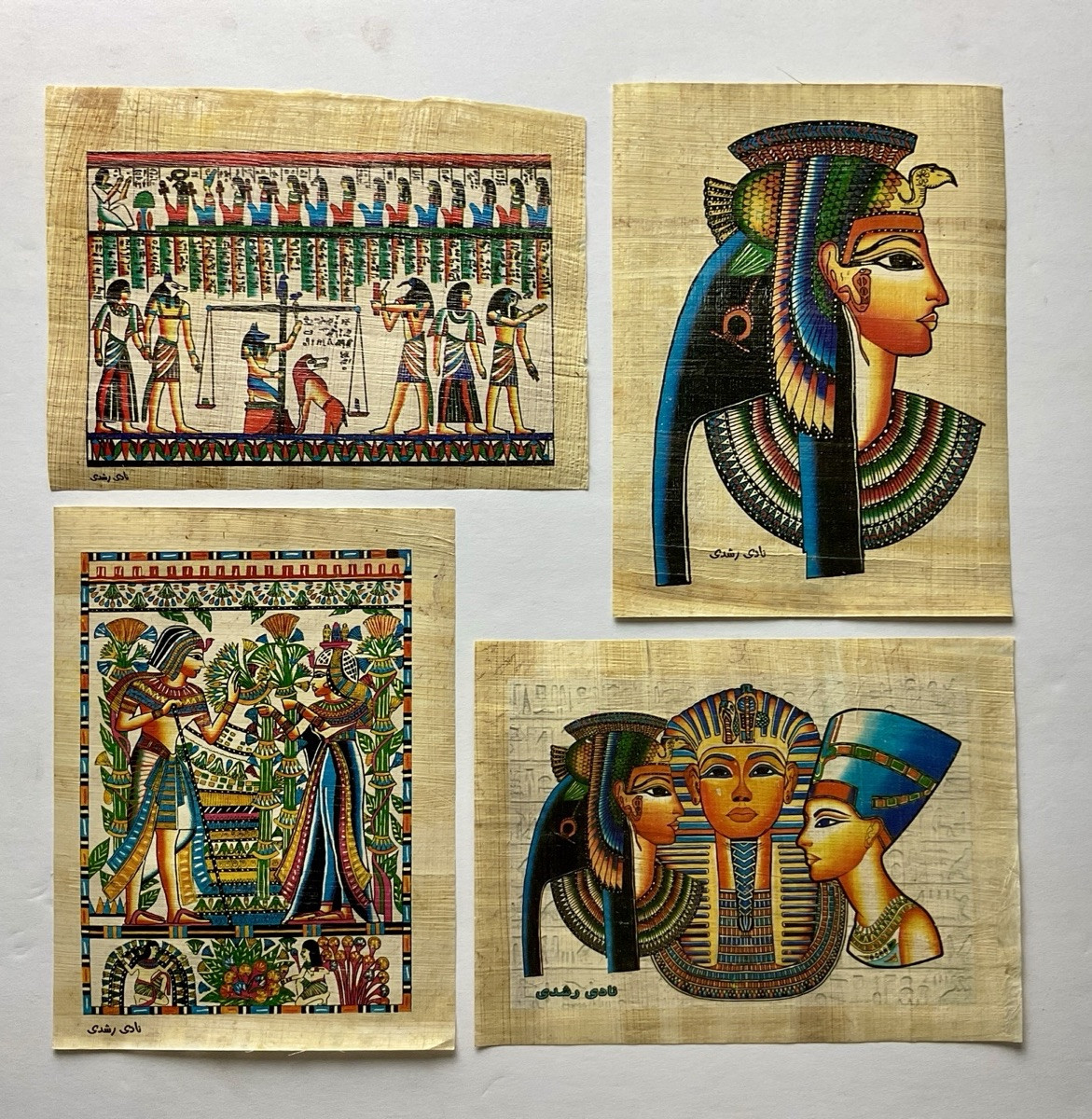 A set of (4) Rate ancient genuine Egyptian papyrus Paintings 8x6”