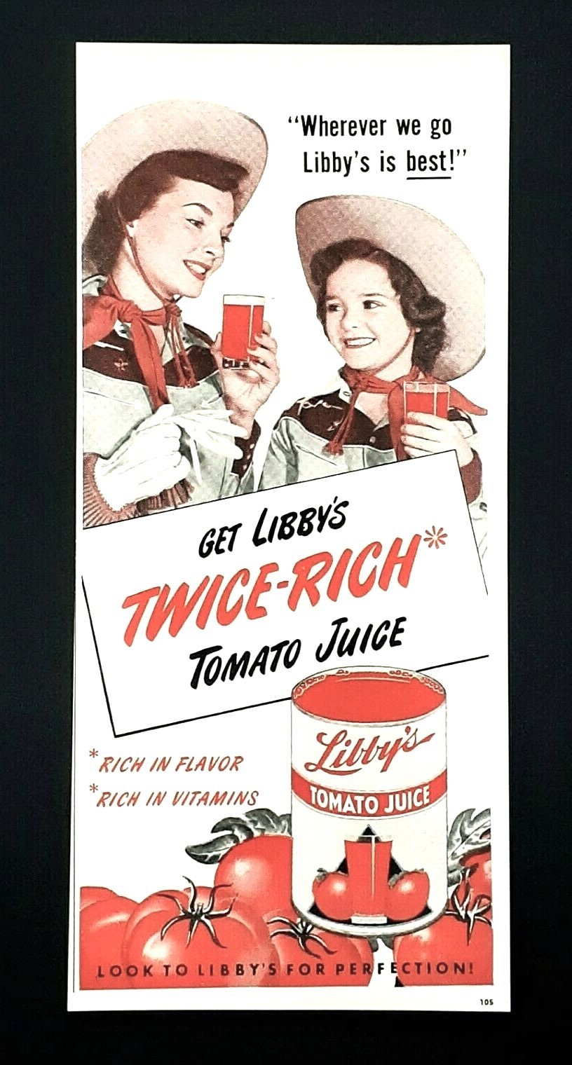 Libby's Tomato Juice ad vintage 1950's mother daughter cowgirl advertisement