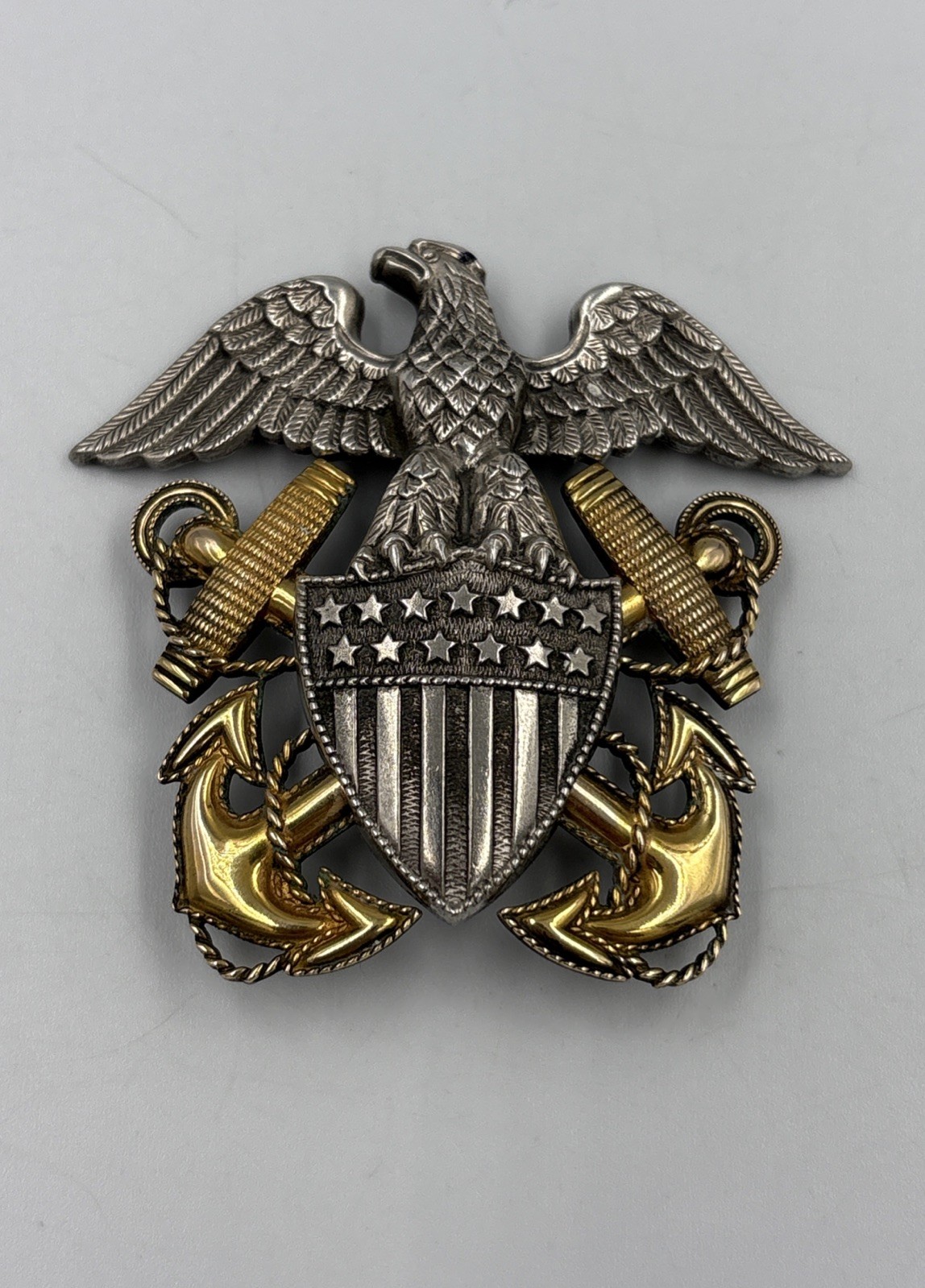 Vintage US Navy Viking Sterling Silver Eagle & Gold Filled Hat Insignia Pin 31g