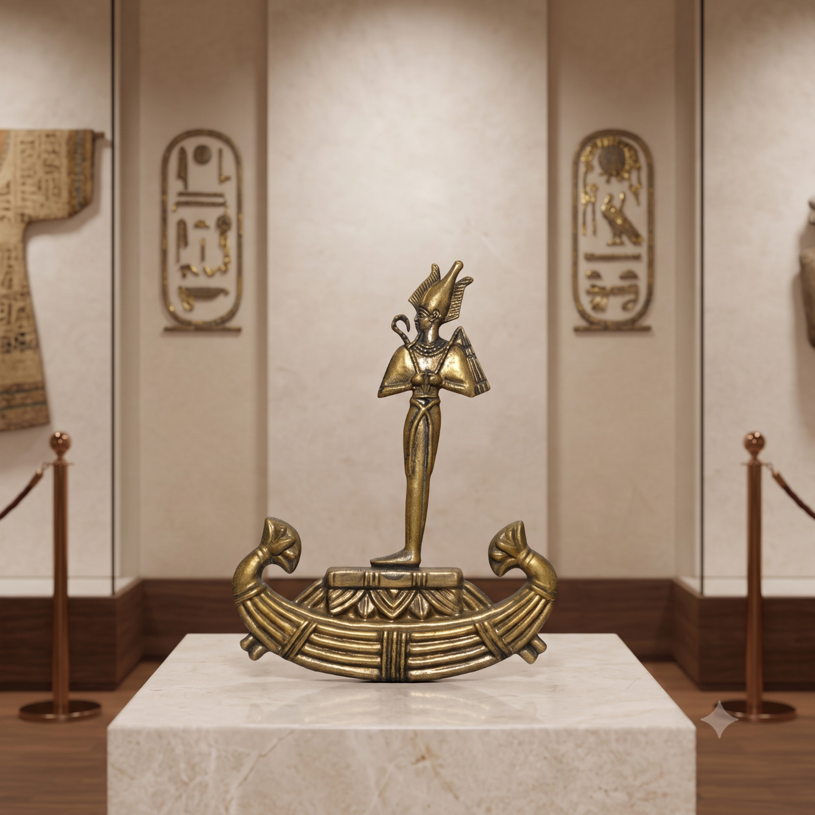 Osiris Statue on Sacred Bark Boat of Rebirth, Egyptian Artifact