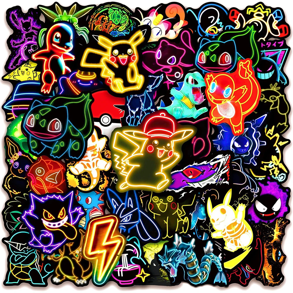 Pokemon Stickers 50 Pack Pack Glossy Neon Decal Sticker Set Smaller Variation