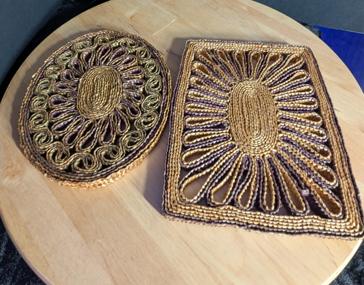 Lot 3 Vtg Raffia Straw Trivet Hot Pad Rattan Wicker Boho Wall Decor