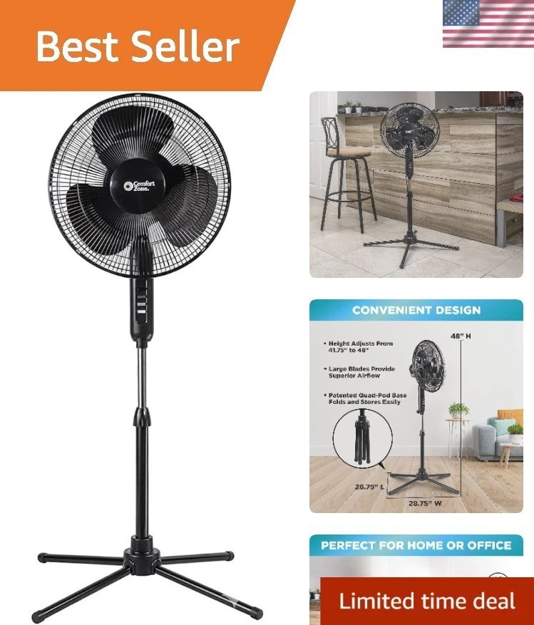 Versatile Oscillating Pedestal Fan - 16 Inch Adjustable Height Cooling Solution