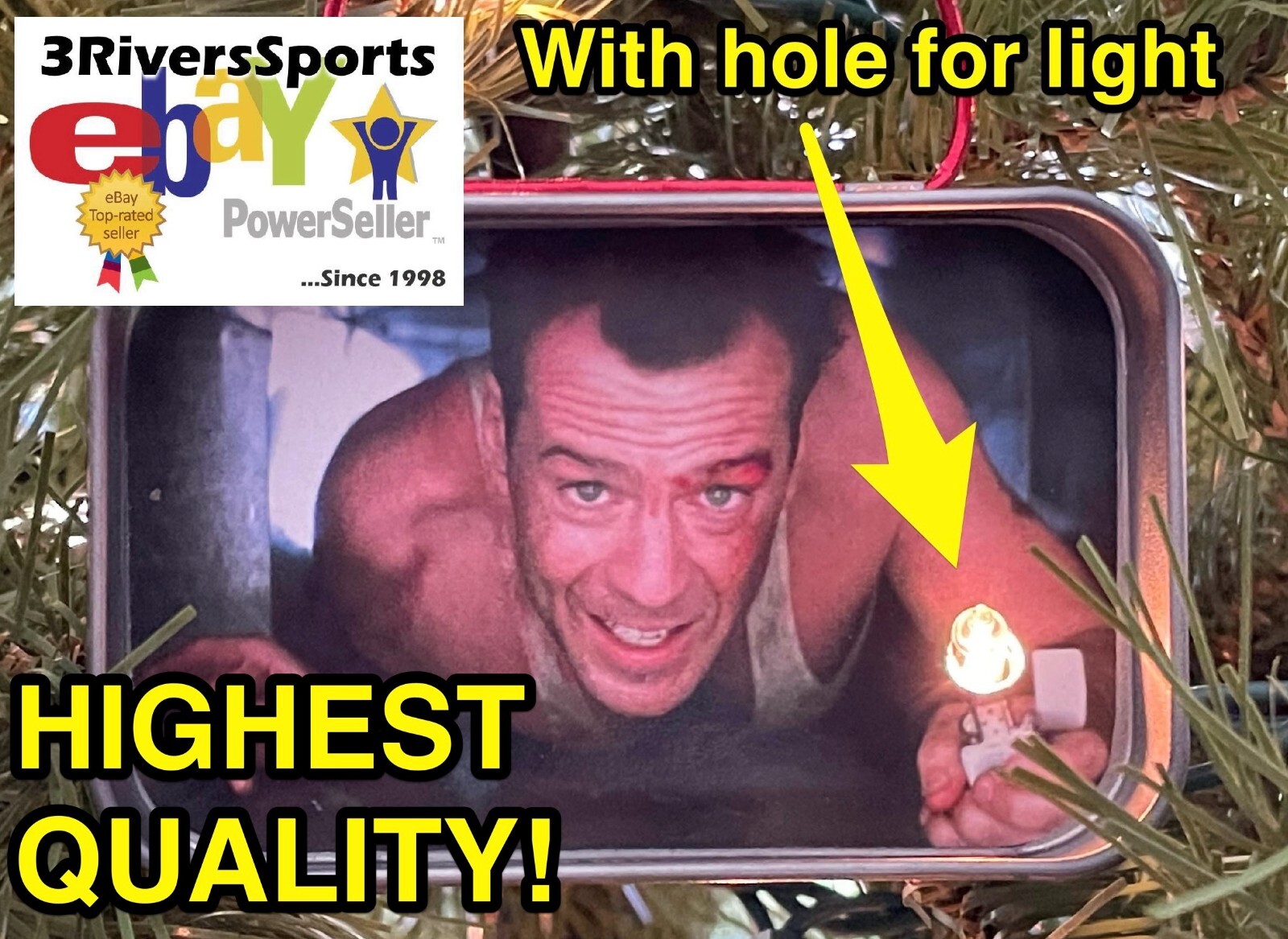 Die Hard Movie JOHN MCCLANE Metal Tin Air Shaft/Duct Christmas Ornament w/ Hole