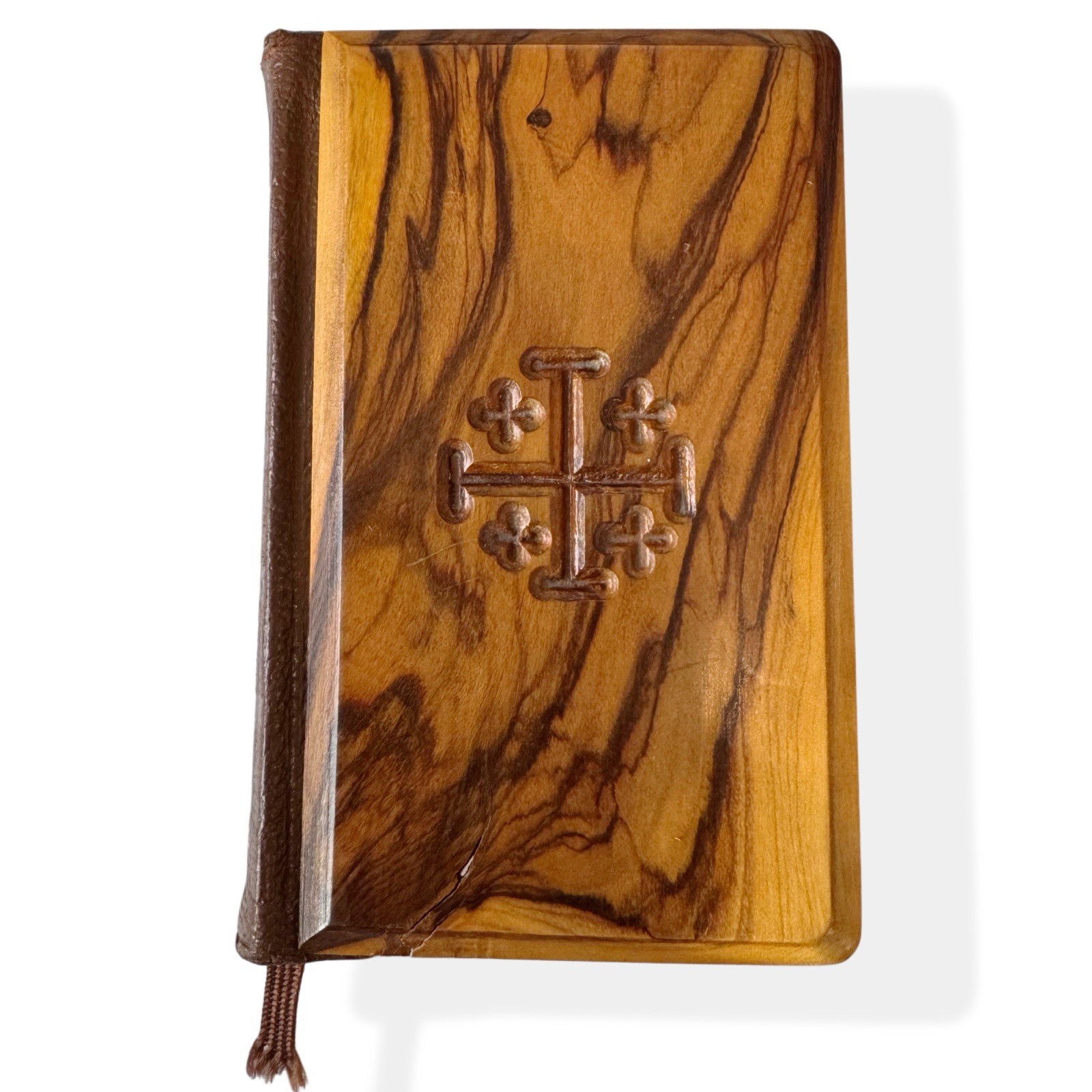 Vintage Jerusalem Olive Wood New Testament Bible Carved Cross Holy Land