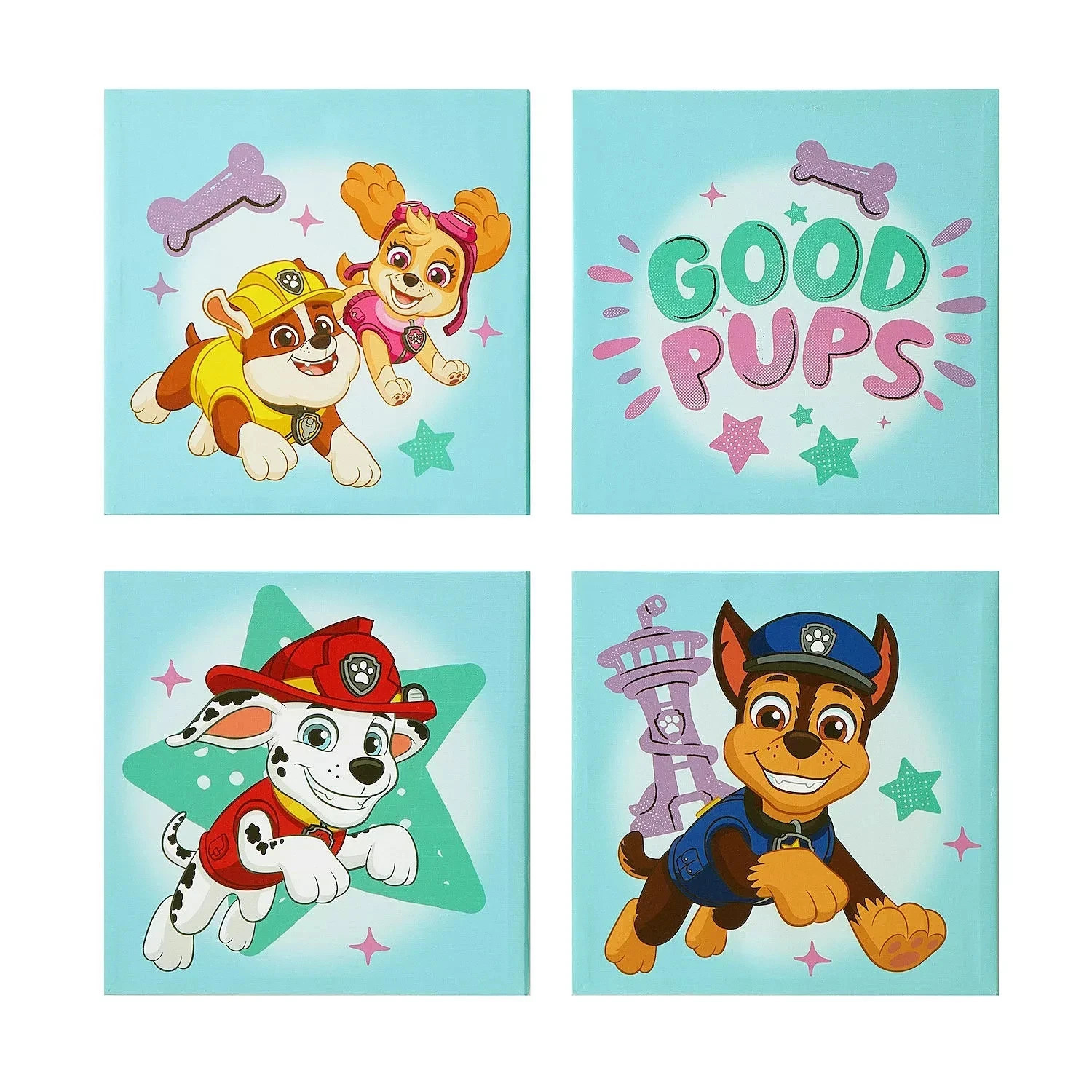 Nickelodeon Paw Patrol Canvas Wall Art 4 Piece Kids Room Decor