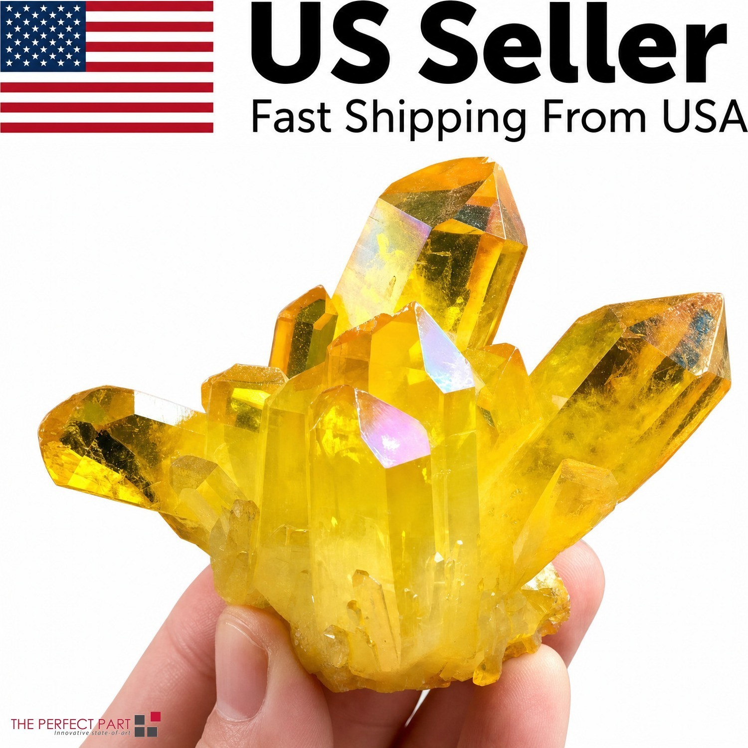 Healing Mineral Specimen Natural Aura Yellow Citrine Crystal Titanium Cluster US
