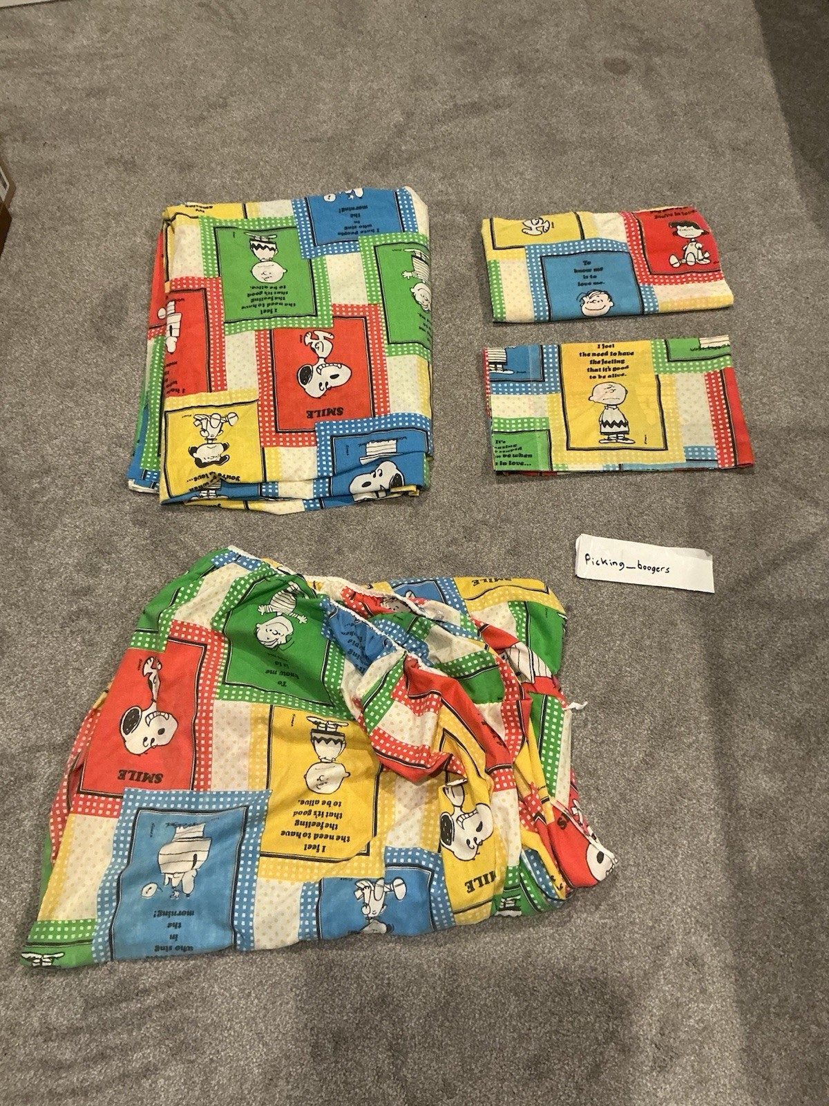 Vintage 1970s Peanuts Charles Schultz Twin Set, Sheet Flat, Fitted, 2 Pillowcase