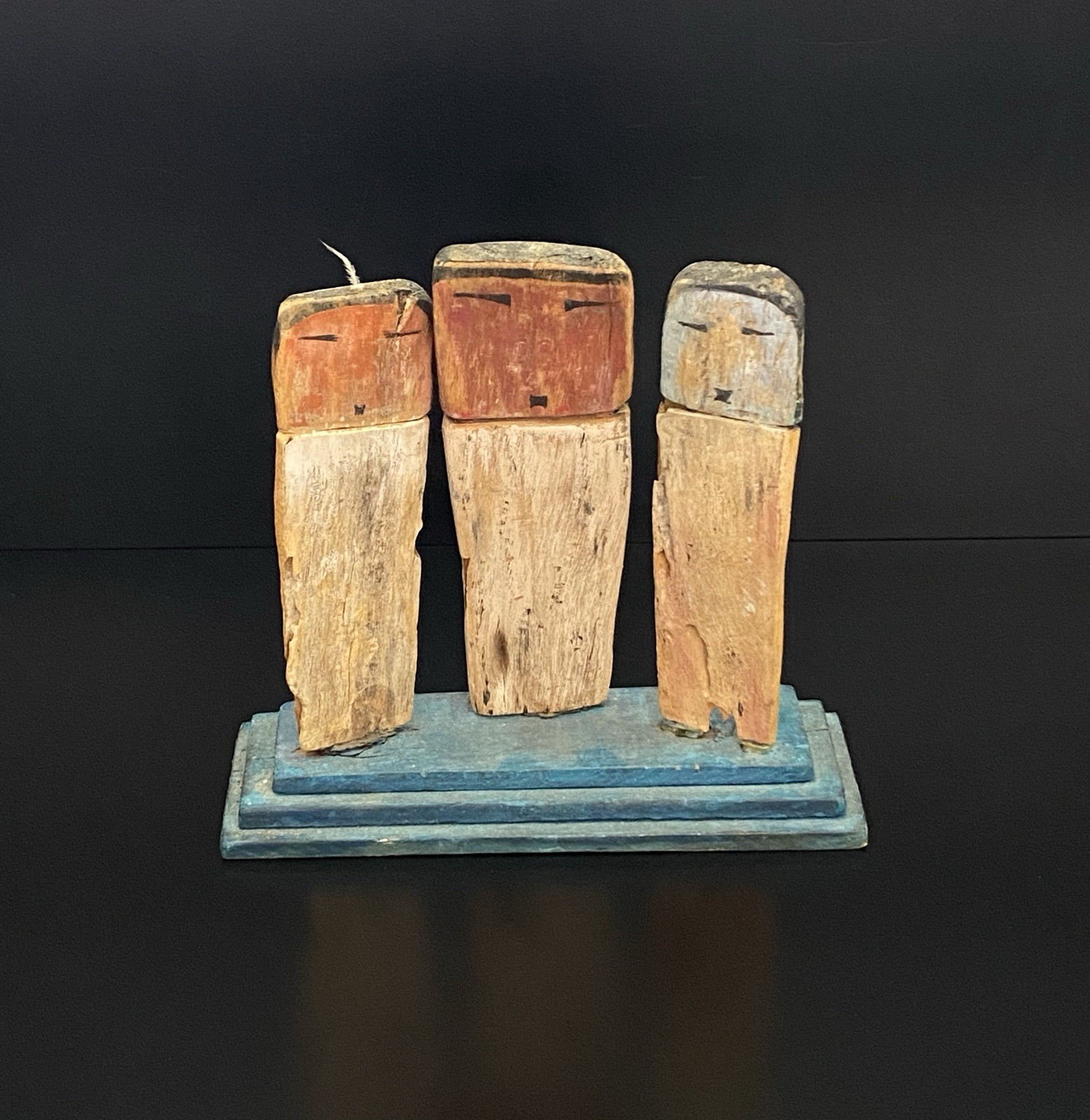 VTG Hopi Pueblo Native American Multicolor Carved Cotton Wood Trio Kachina Doll