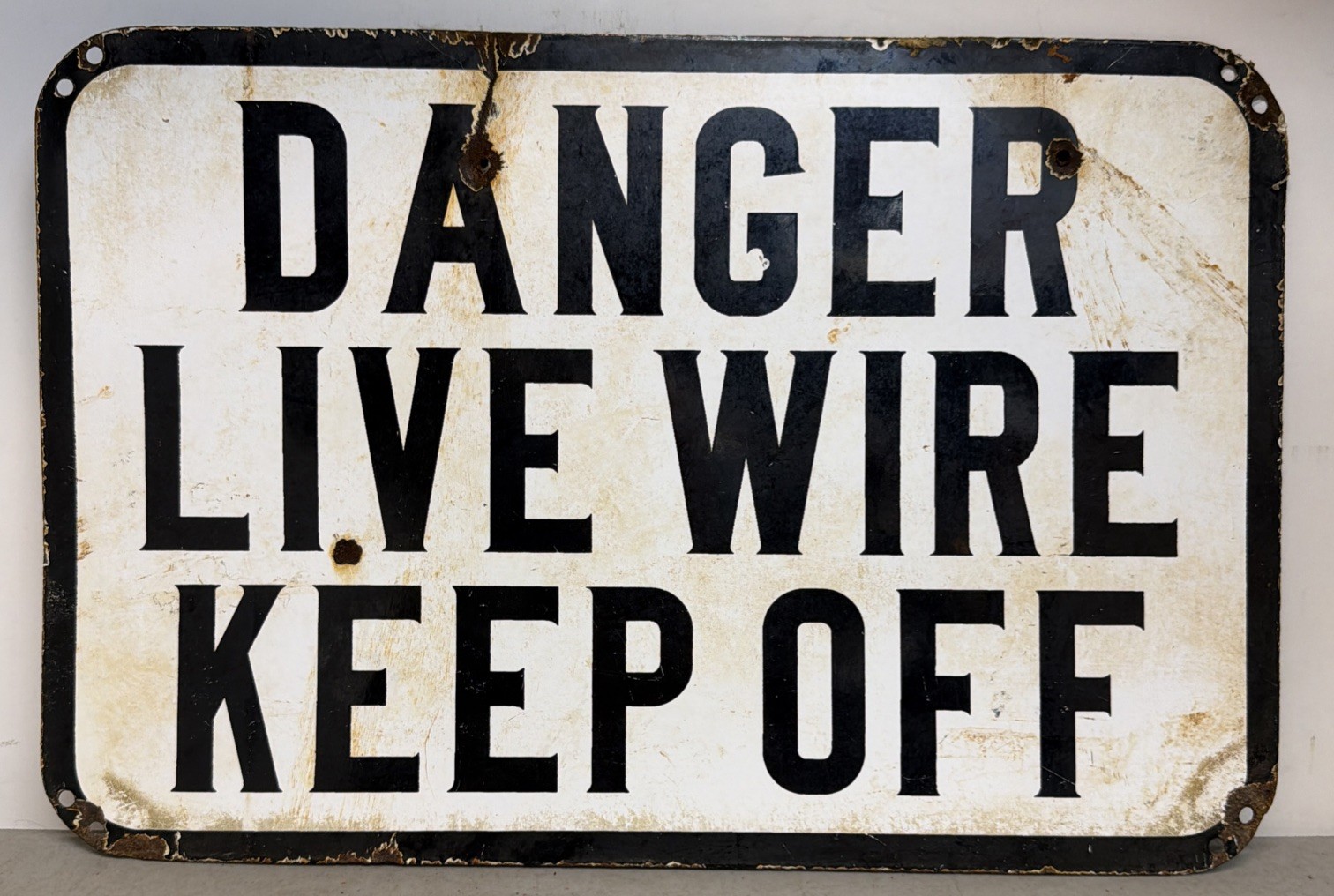 Vintage Danger Live Wire Keep Off Porcelain Sign, Vintage Industrial, Railroad 